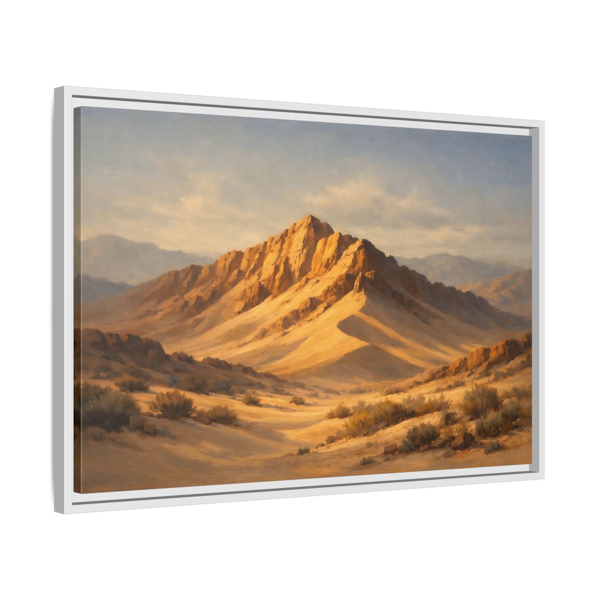 Side Mockup 10. Nature Desert Mountains Golden Desert Landscape shown as stretched canvas wall art