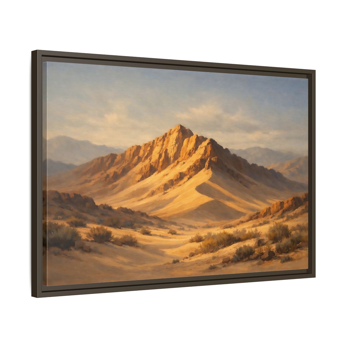 Side Mockup 11. Nature Desert Mountains Golden Desert Landscape shown as stretched canvas wall art