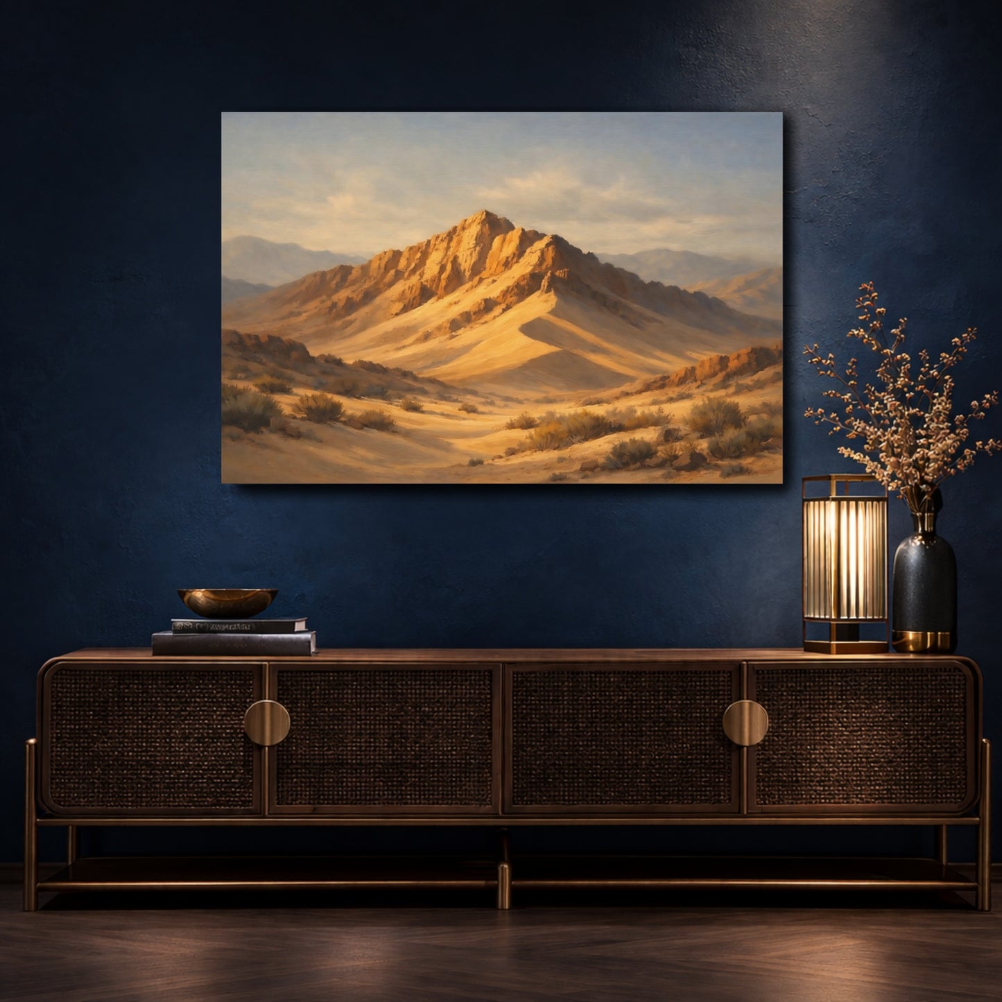 Mockup 4. Nature Desert Mountains Golden Mountains shown as stretched canvas wall art