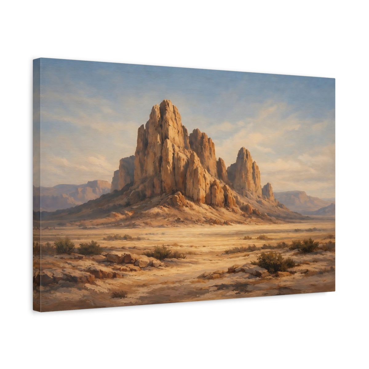 Side Mockup 3. Nature Desert Mountains Desert Landscape shown as stretched canvas wall art