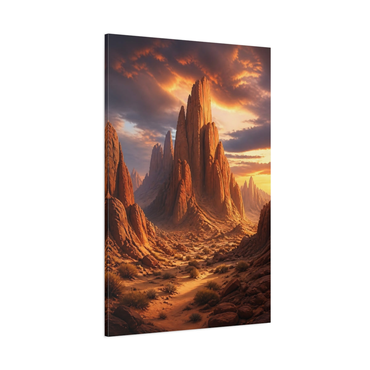 Side Mockup 1. Nature Desert Mountains Orange Desert shown as stretched canvas wall art