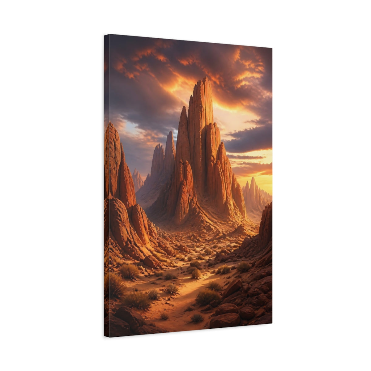 Side Mockup 2. Nature Desert Mountains Orange Desert shown as stretched canvas wall art