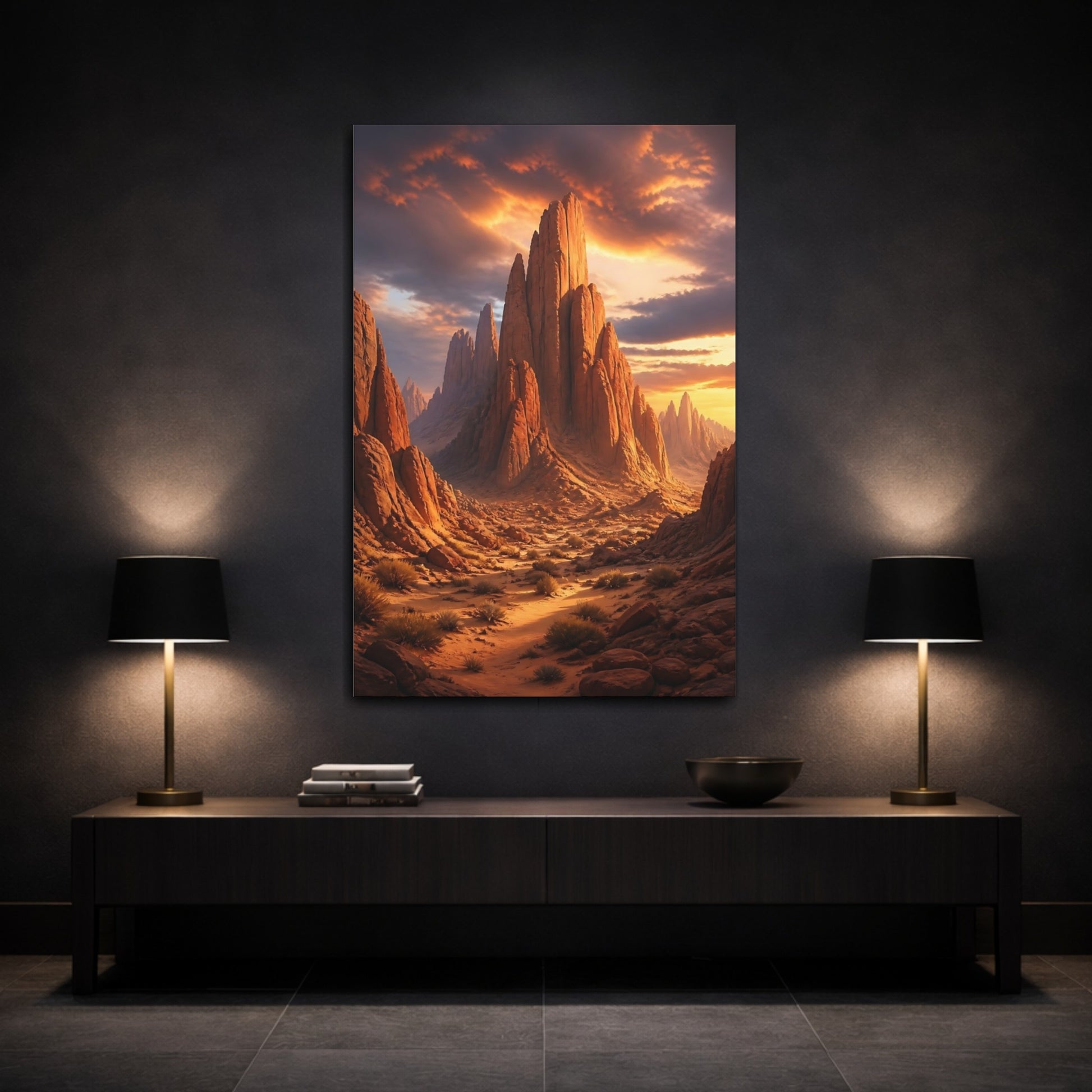 Mockup 3. Nature Desert Mountains Orange Desert shown as stretched canvas wall art