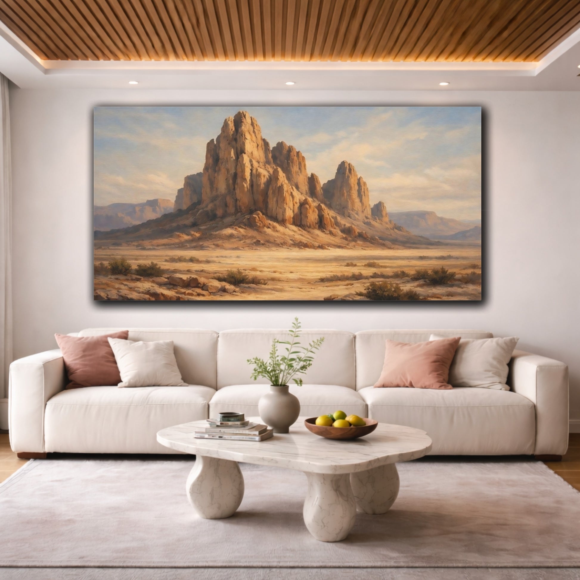 Mockup 3. Nature Desert Mountains Sandstone Mountains shown as stretched canvas wall art