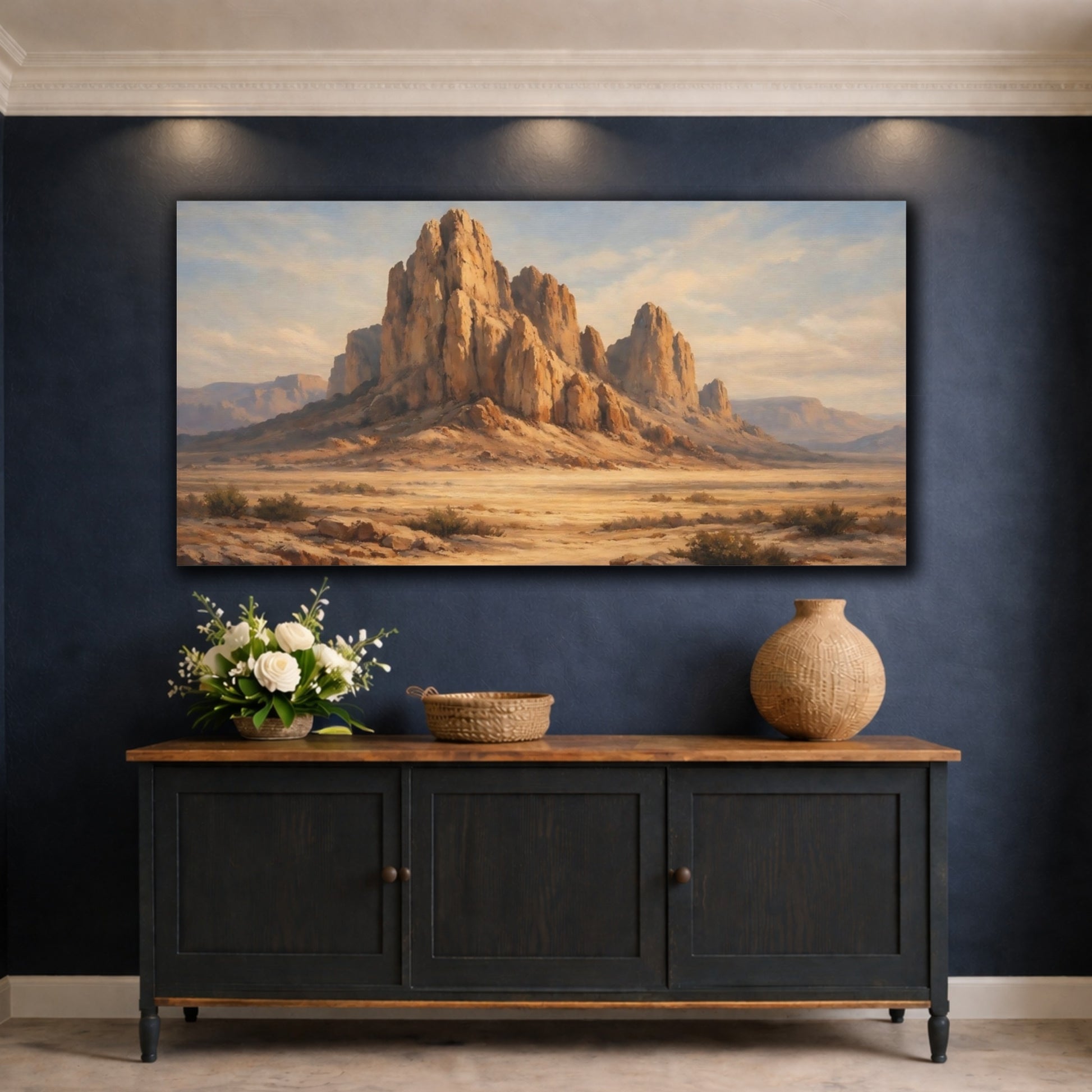Mockup 4. Nature Desert Mountains Sandstone Mountains shown as stretched canvas wall art