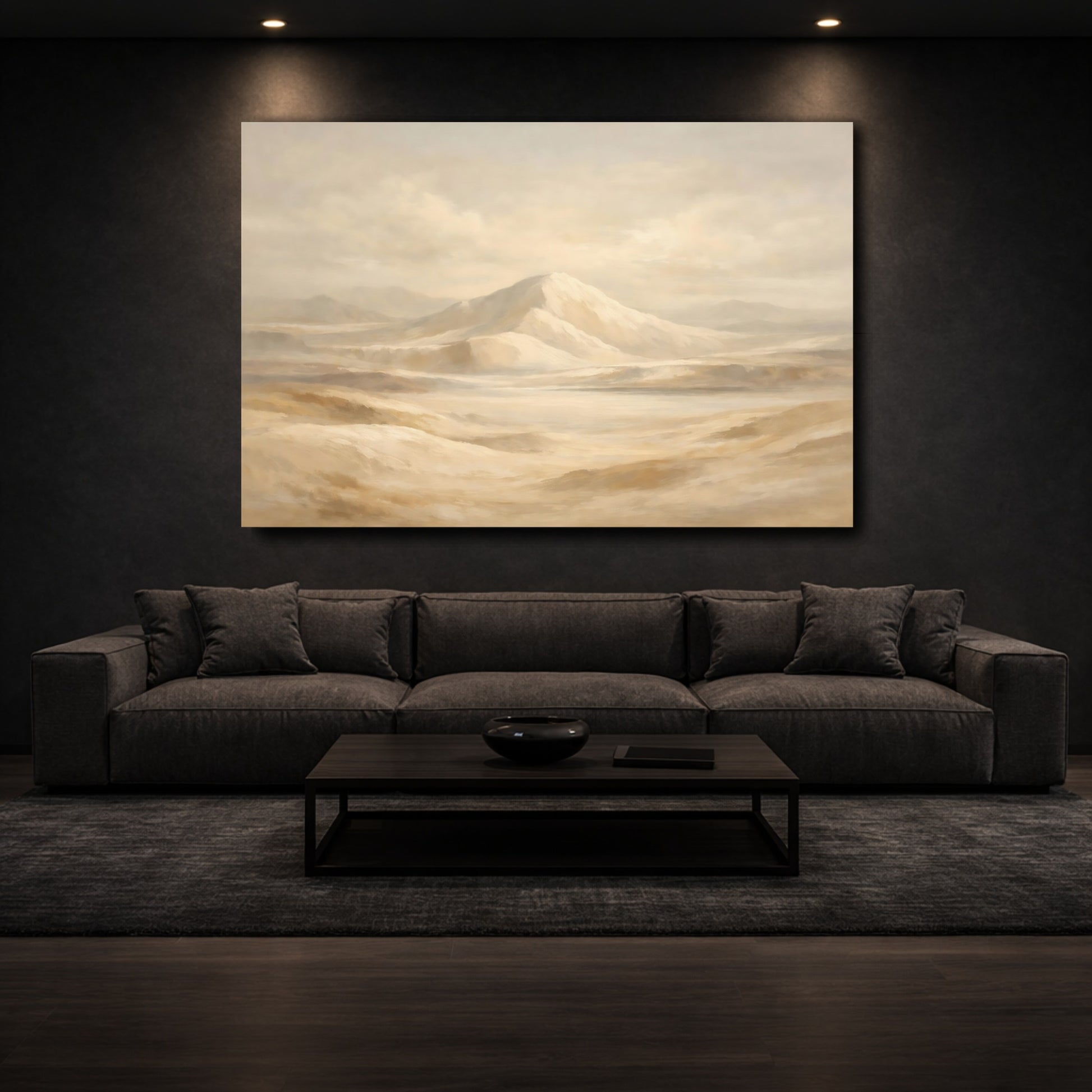 Mockup 2. Nature Desert Mountains Warm Neutral Landscape shown as stretched canvas wall art