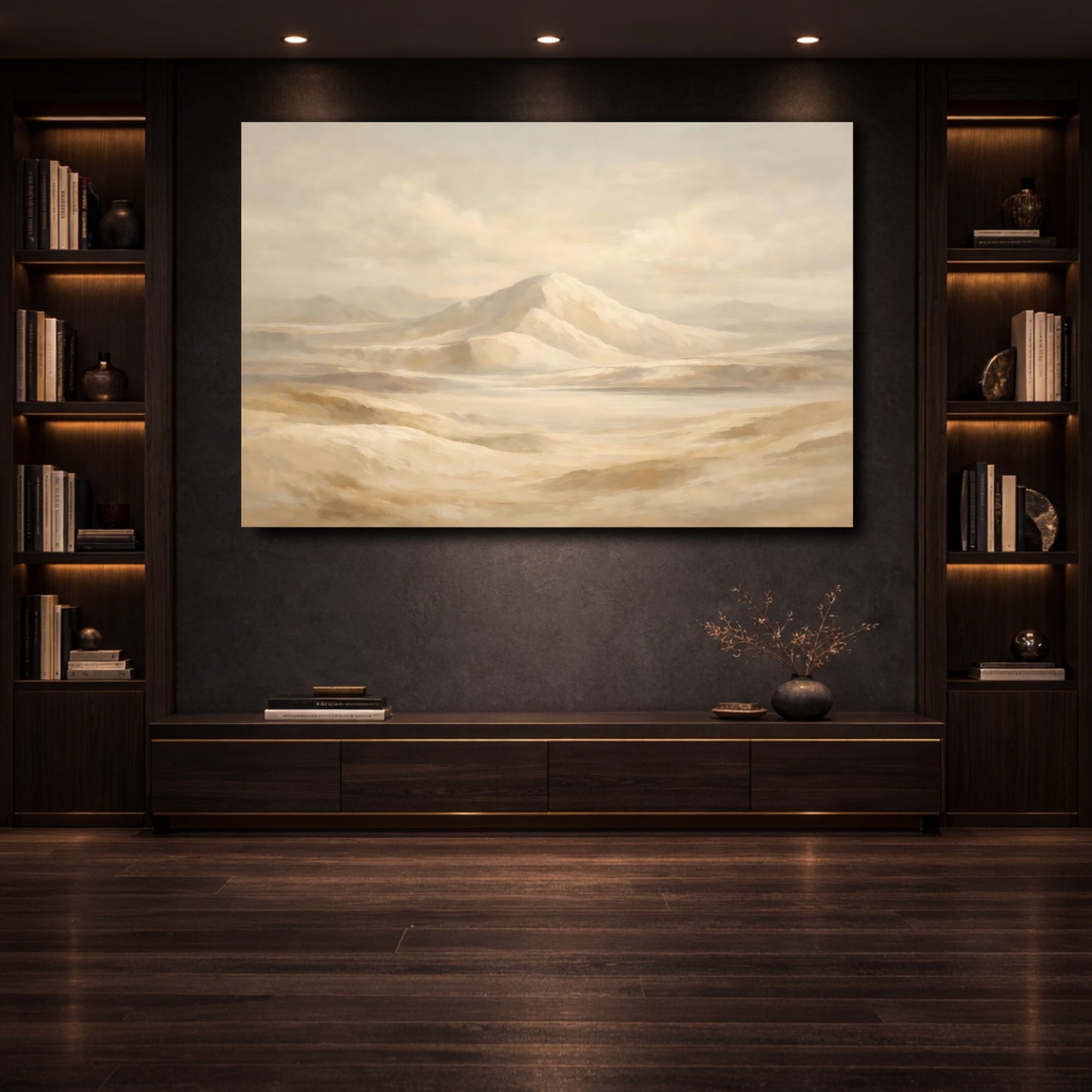 Mockup 3. Nature Desert Mountains Warm Neutral Landscape shown as stretched canvas wall art