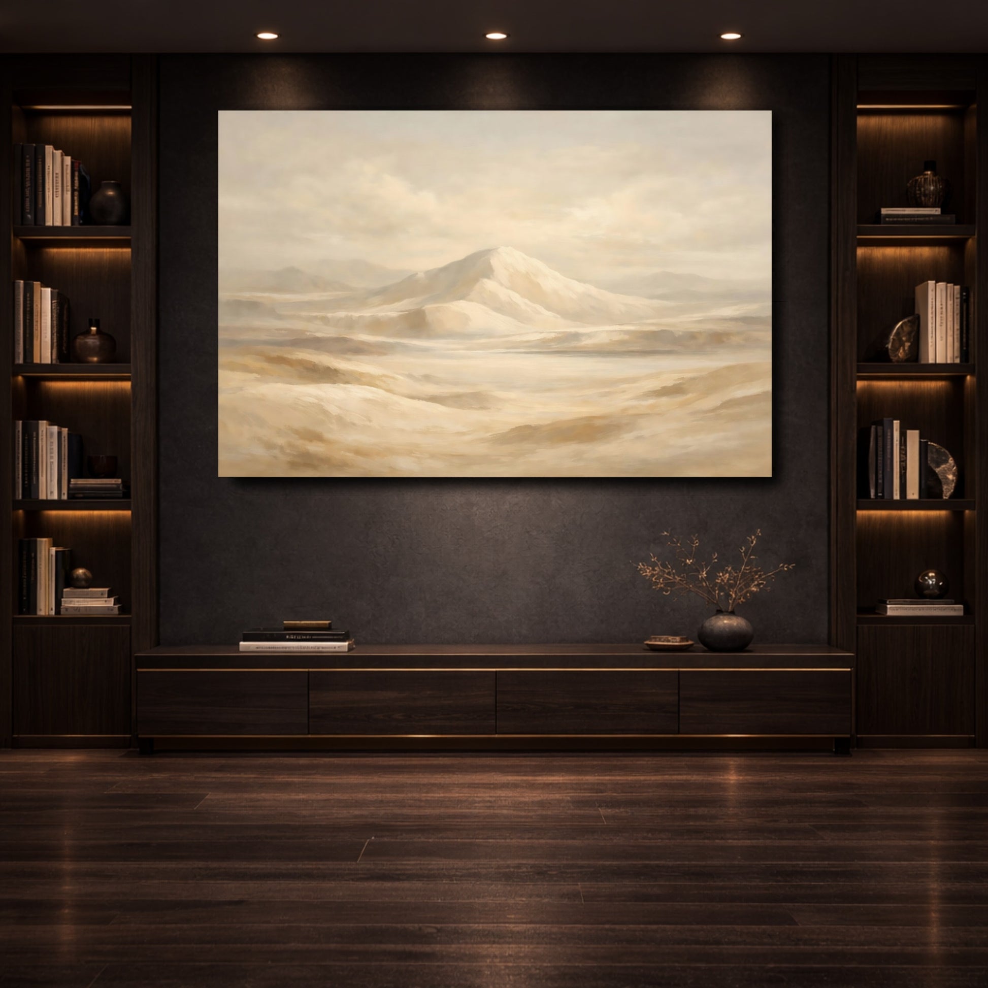 Mockup 3. Nature Desert Mountains Warm Neutral Landscape shown as stretched canvas wall art