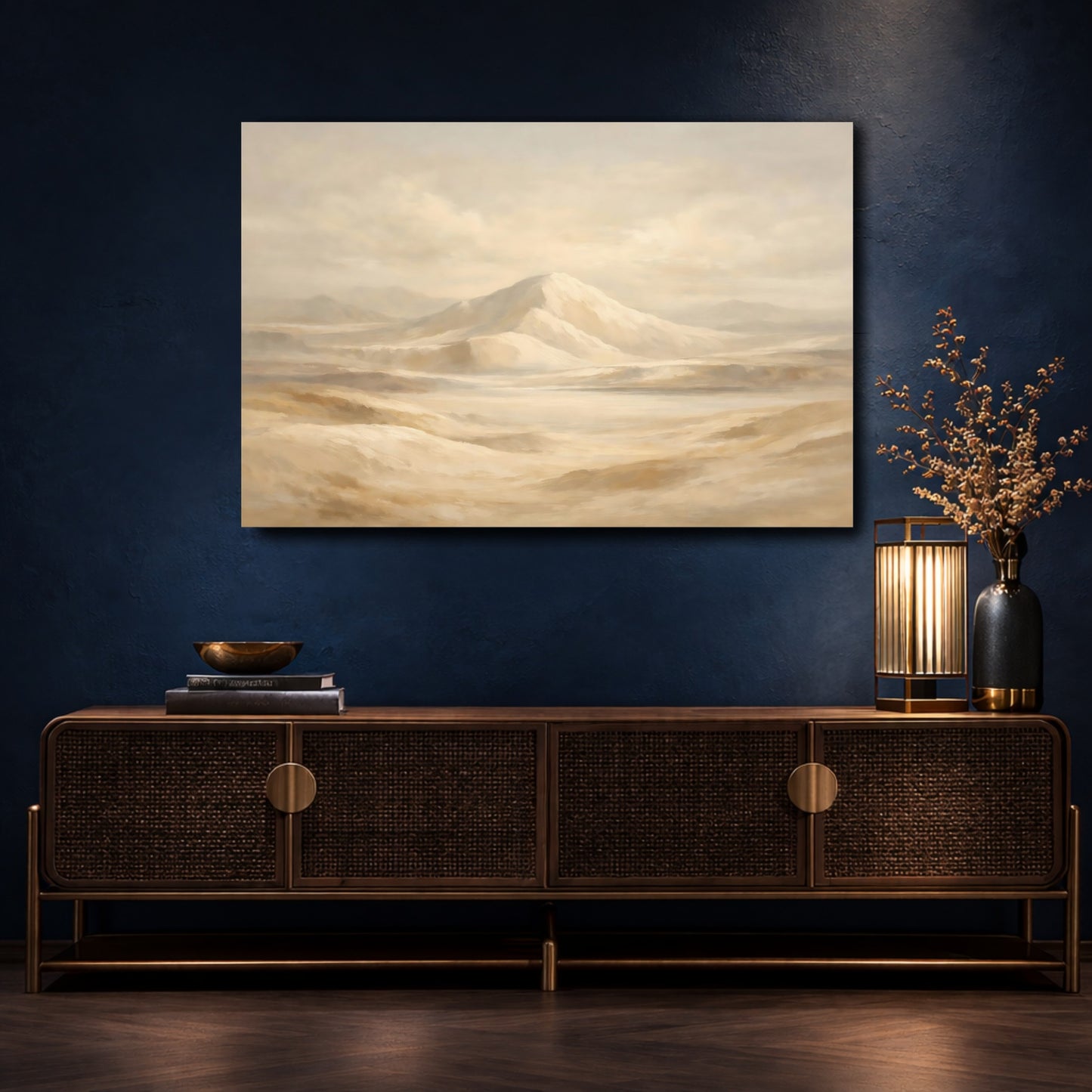 Mockup 4. Nature Desert Mountains Warm Neutral Landscape shown as stretched canvas wall art