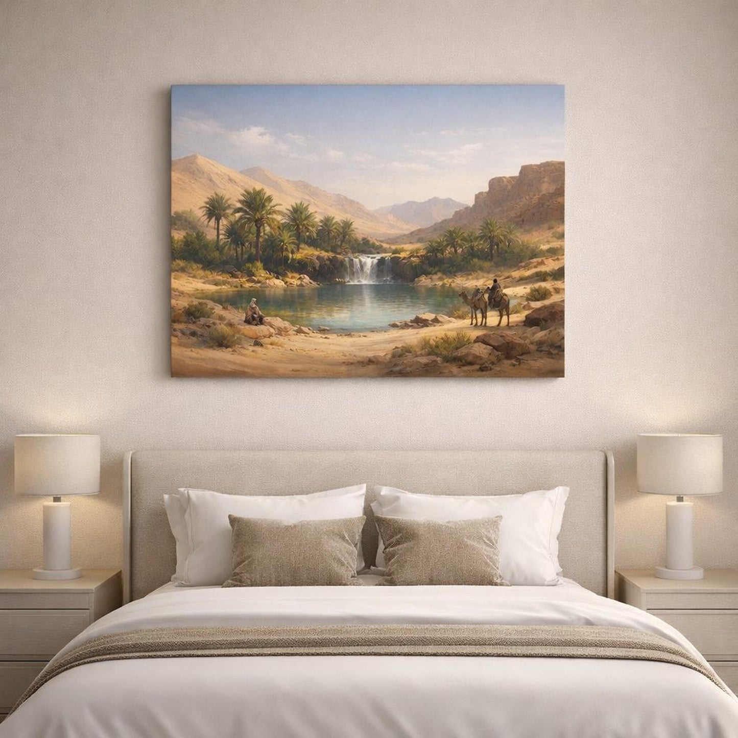 Nature Desert Oasis shown as canvas wall art in a refined dining room