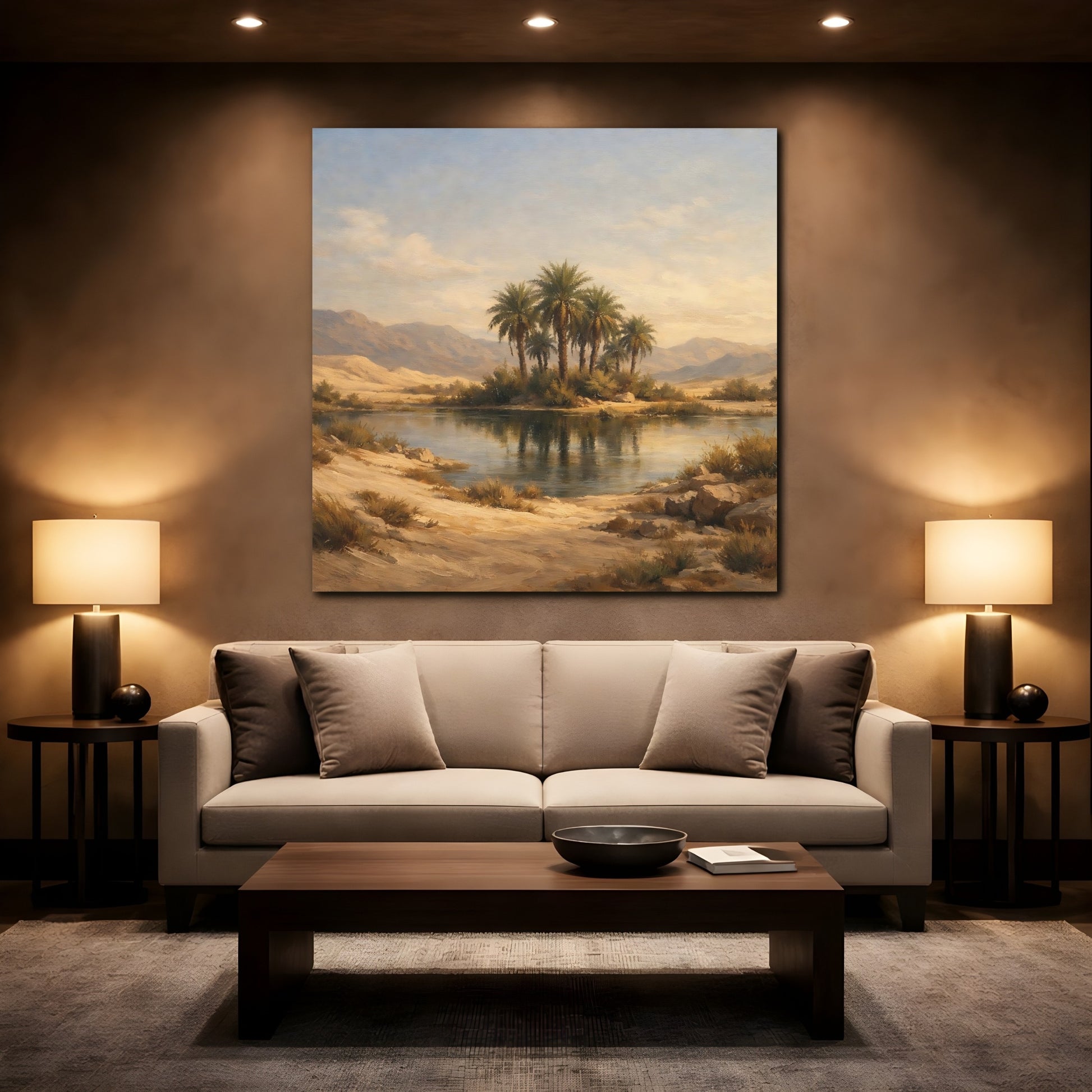 Mockup 2. Nature Desert Oasis Desert Oasis Landscape shown as stretched canvas wall art