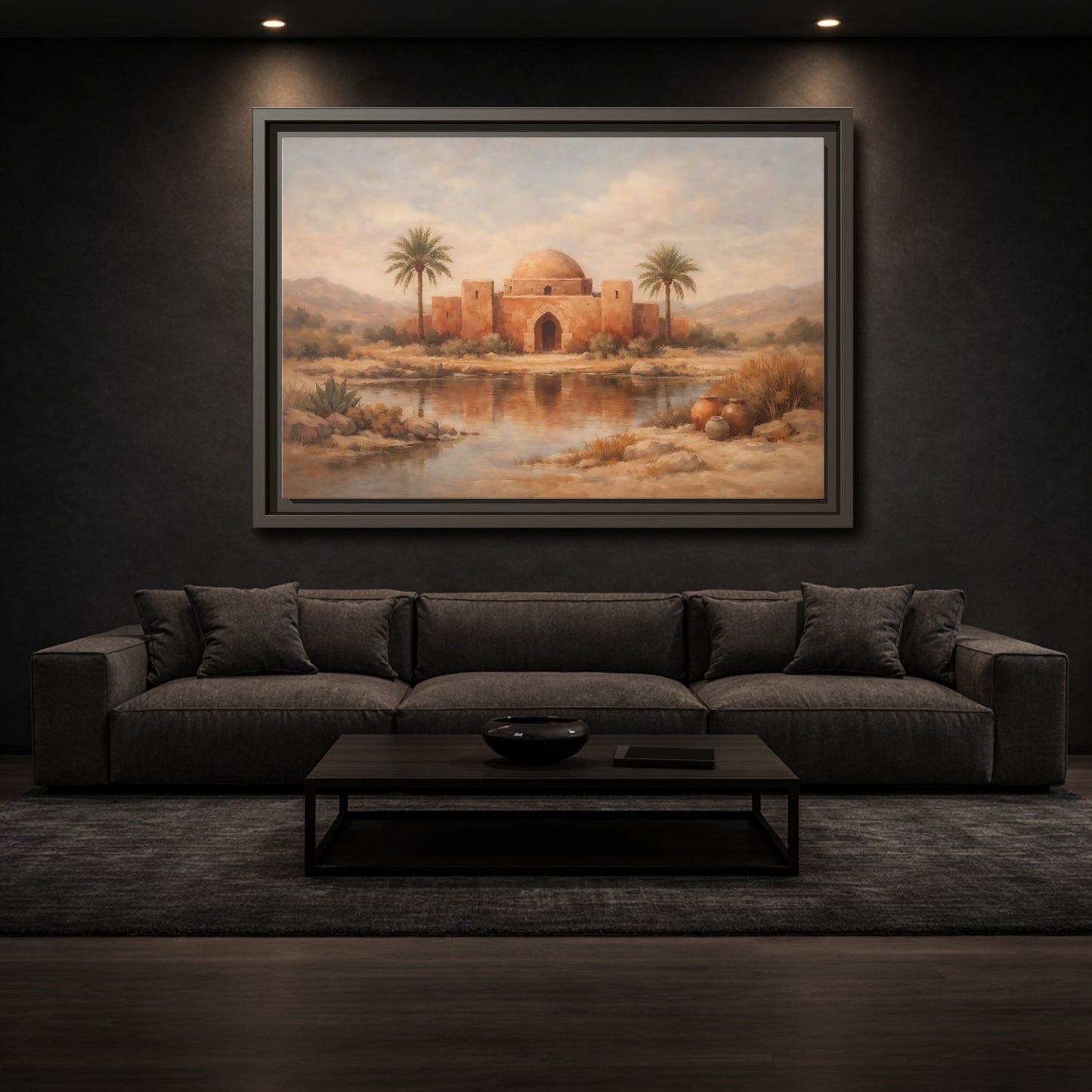 Mockup 2. Nature Desert Oasis Desert Oasis Landscape shown as stretched canvas wall art