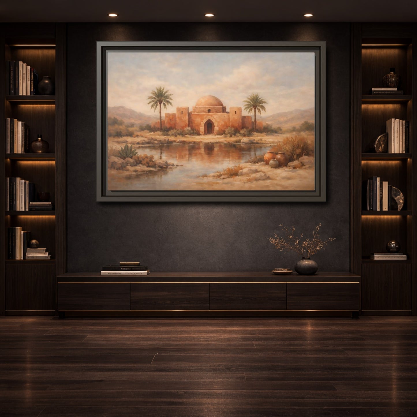 Mockup 3. Nature Desert Oasis Desert Oasis Landscape shown as stretched canvas wall art