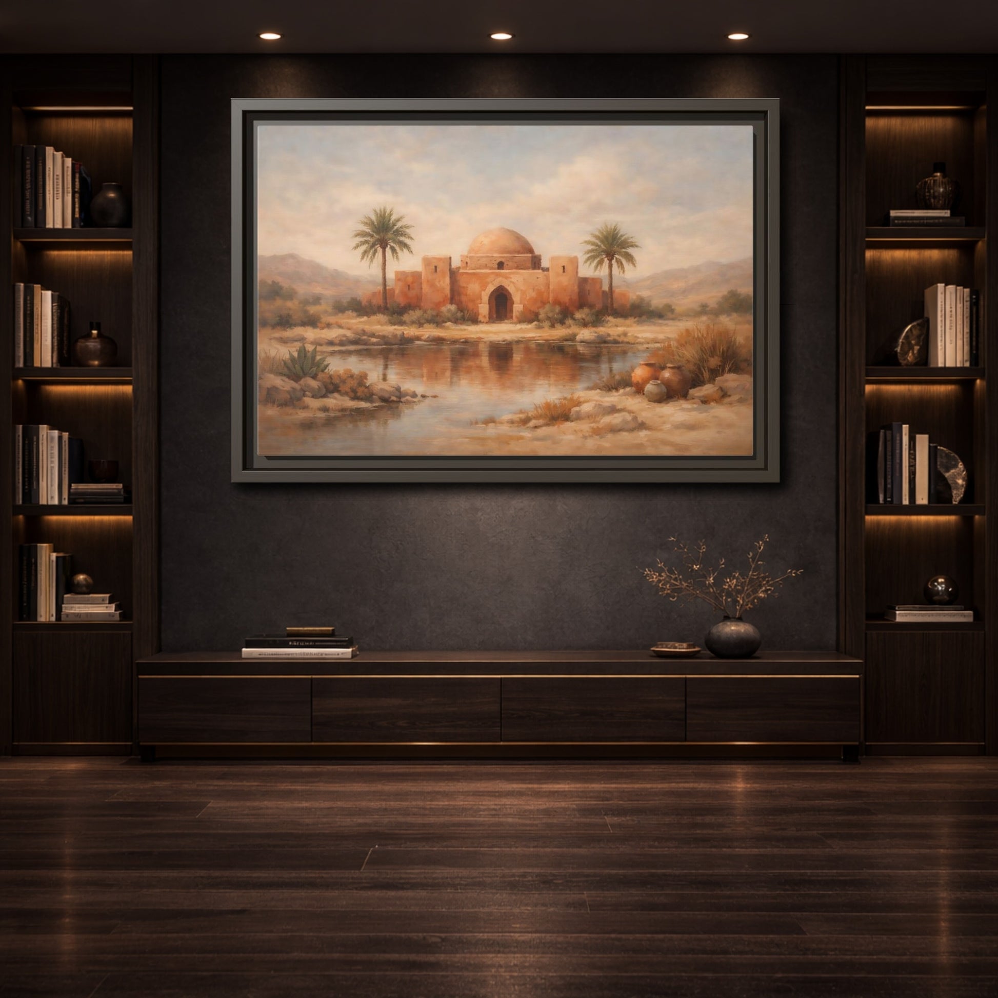 Mockup 3. Nature Desert Oasis Desert Oasis Landscape shown as stretched canvas wall art