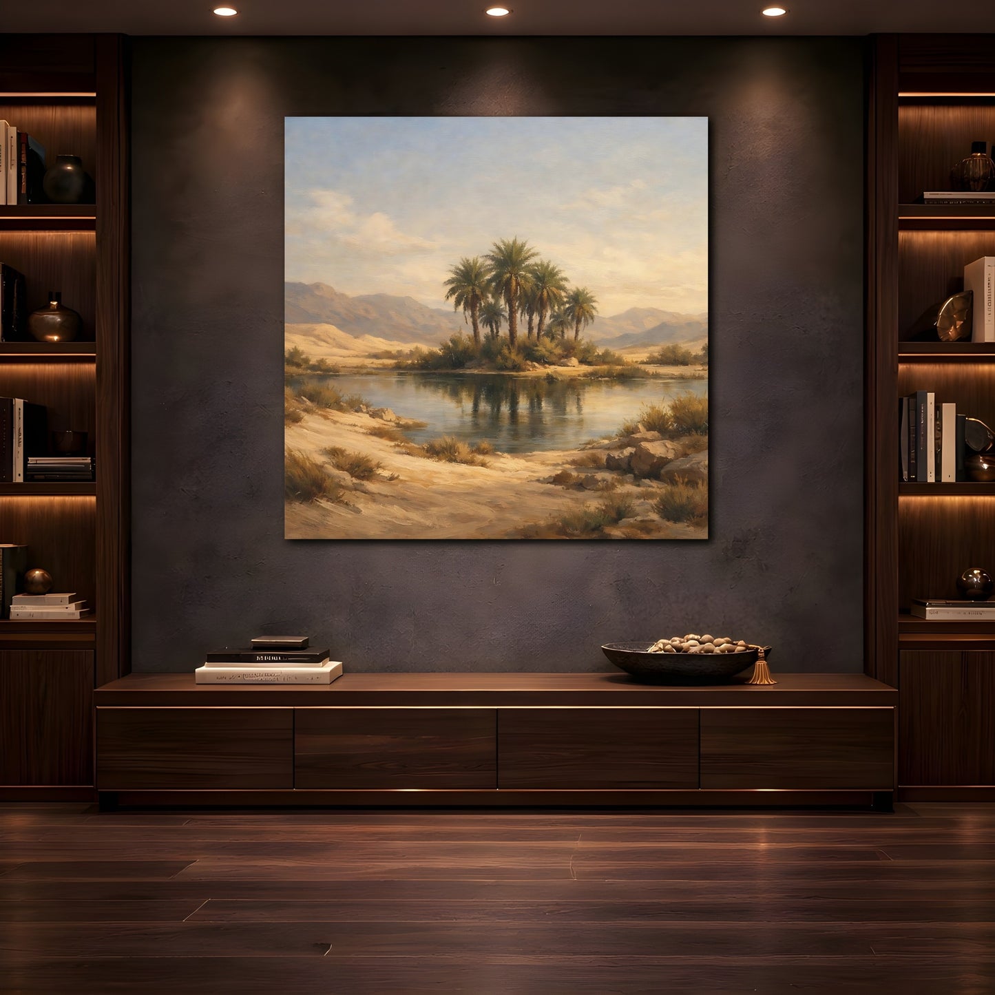 Mockup 4. Nature Desert Oasis Desert Oasis Landscape shown as stretched canvas wall art