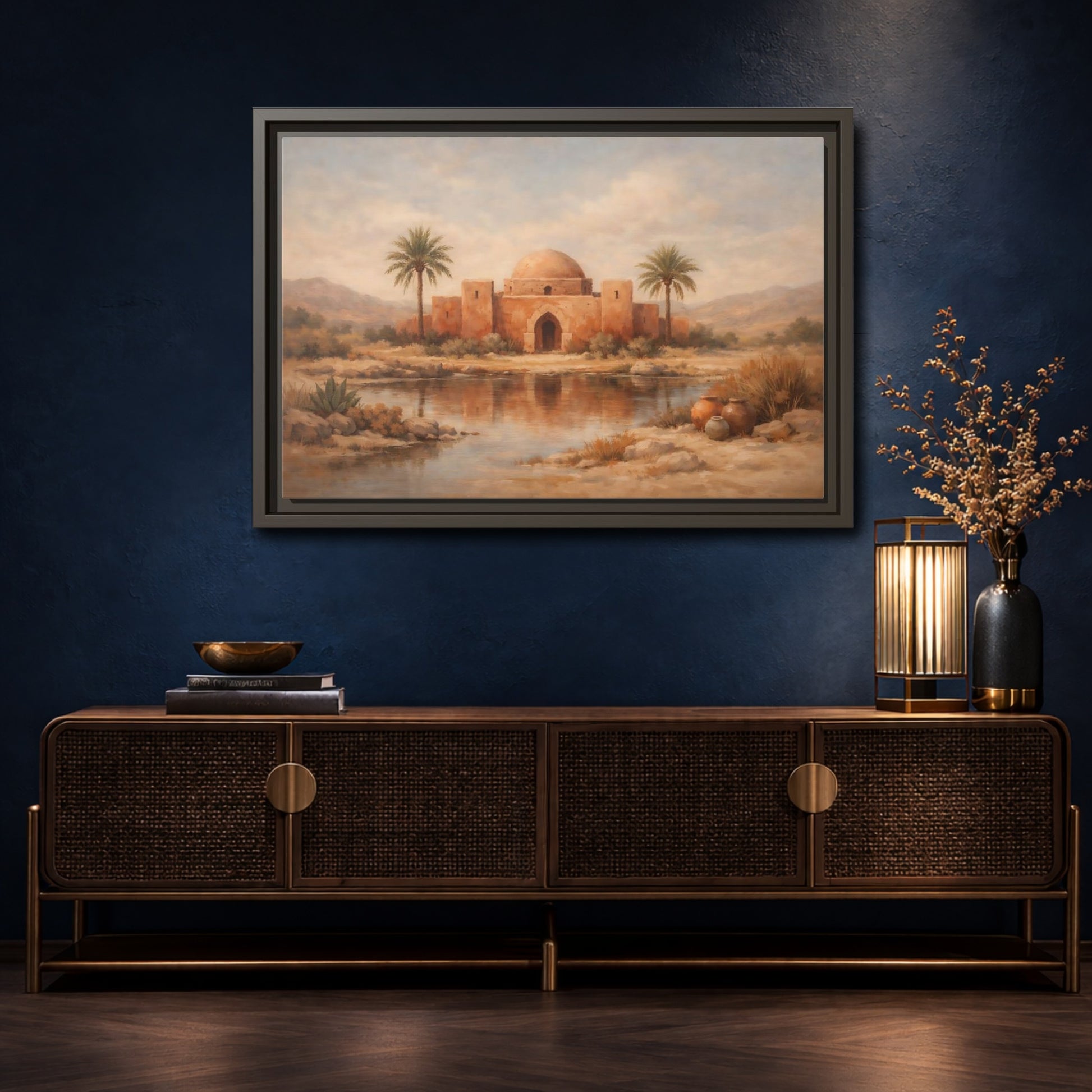 Mockup 4. Nature Desert Oasis Desert Oasis Landscape shown as stretched canvas wall art
