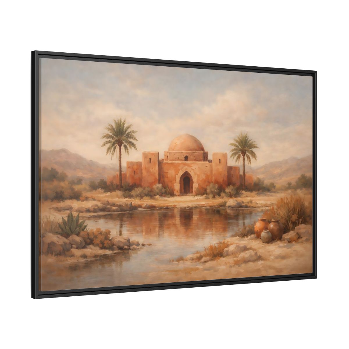 Side Mockup 12. Nature Desert Oasis Desert Oasis Landscape shown as stretched canvas wall art