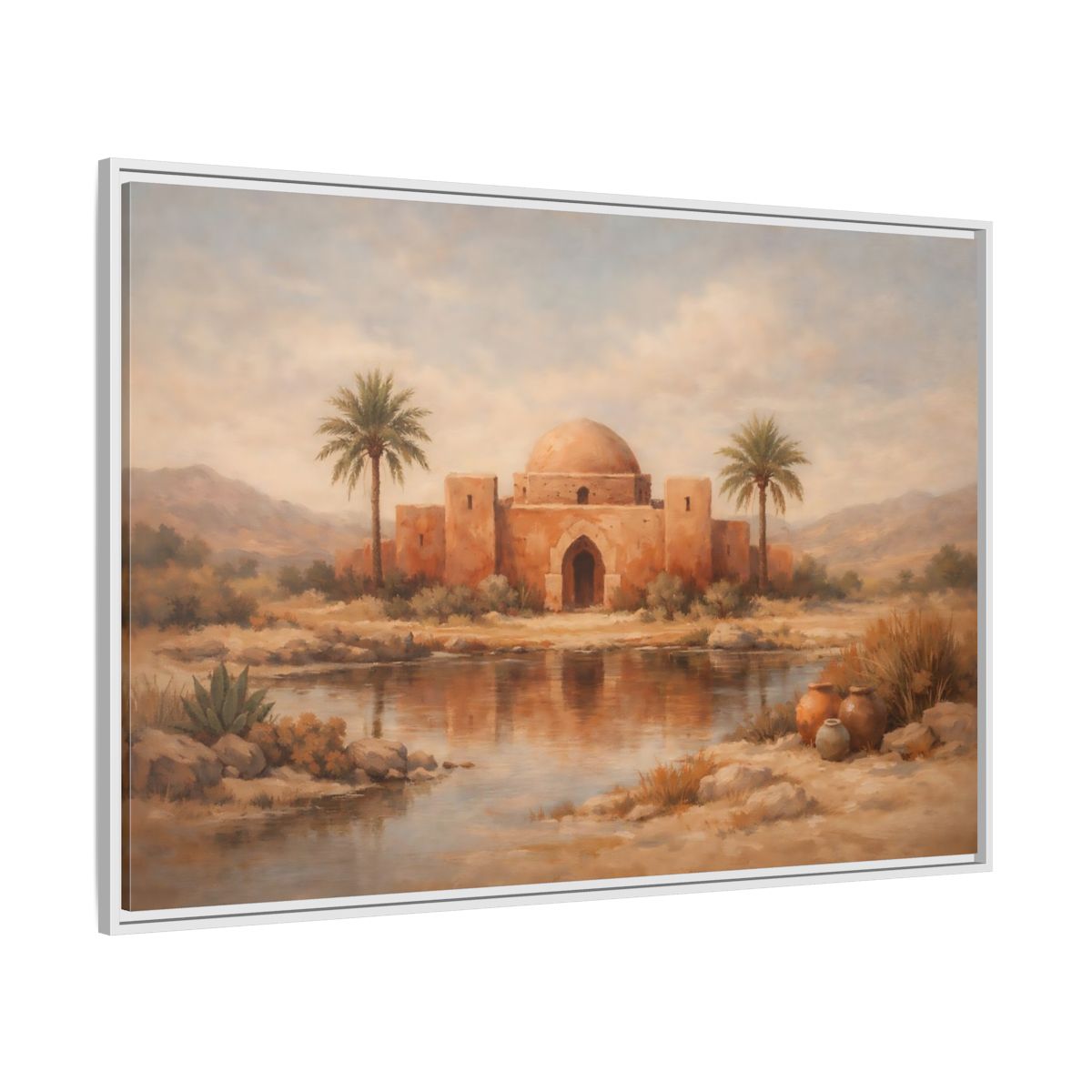 Side Mockup 7. Nature Desert Oasis Desert Oasis Landscape shown as stretched canvas wall art