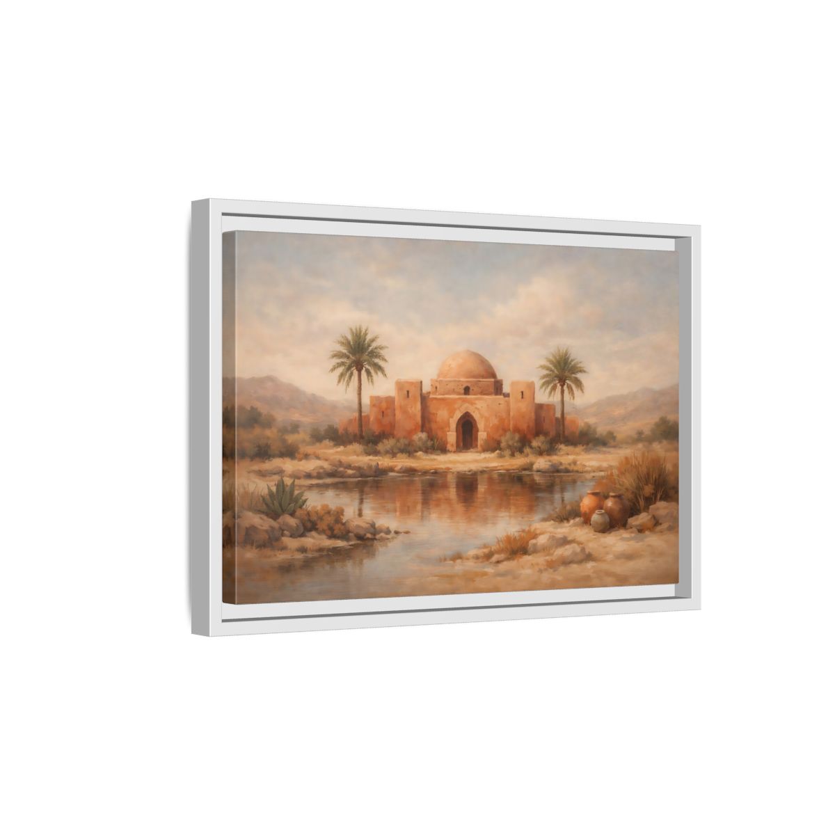 Side Mockup 4. Nature Desert Oasis Desert Oasis Landscape shown as stretched canvas wall art