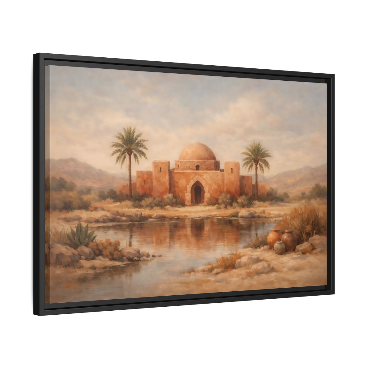 Side Mockup 14. Nature Desert Oasis Desert Oasis Landscape shown as stretched canvas wall art
