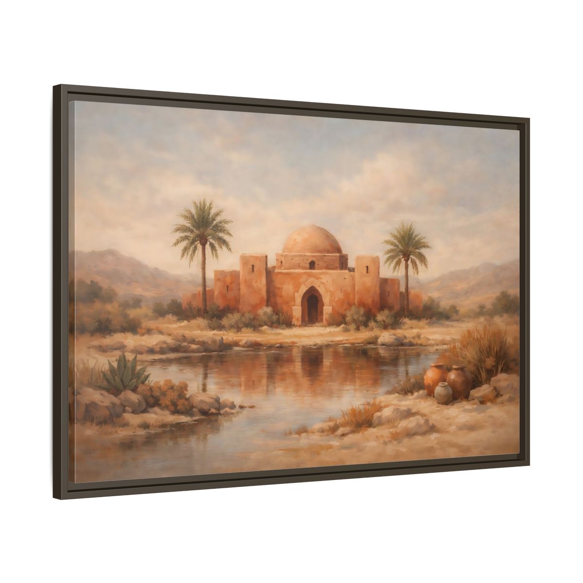 Side Mockup 9. Nature Desert Oasis Desert Oasis Landscape shown as stretched canvas wall art
