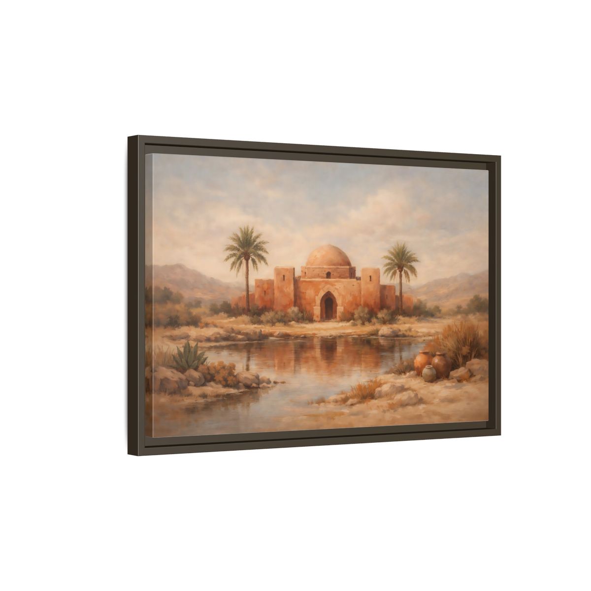 Side Mockup 2. Nature Desert Oasis Desert Oasis Landscape shown as stretched canvas wall art