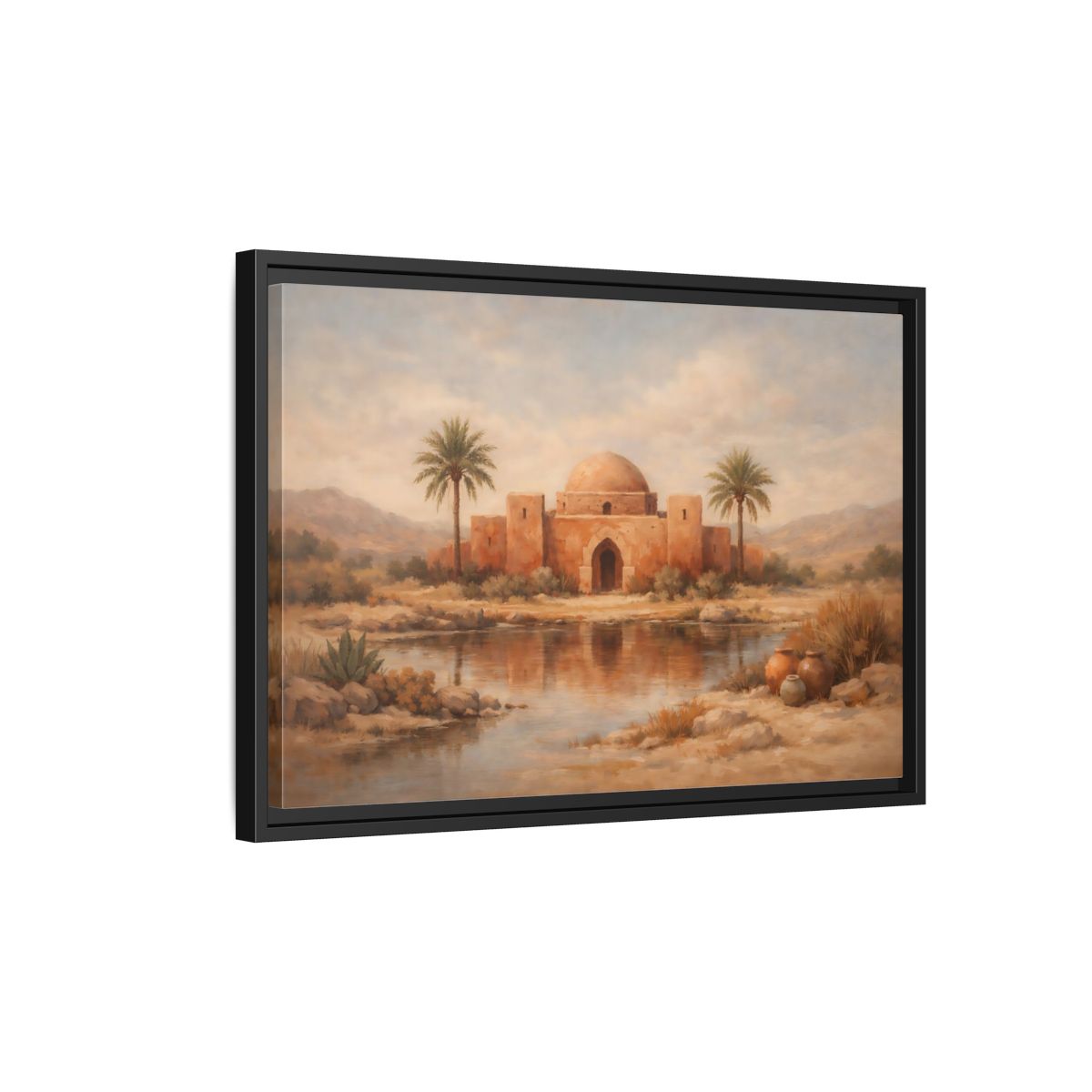 Side Mockup 3. Nature Desert Oasis Desert Oasis Landscape shown as stretched canvas wall art