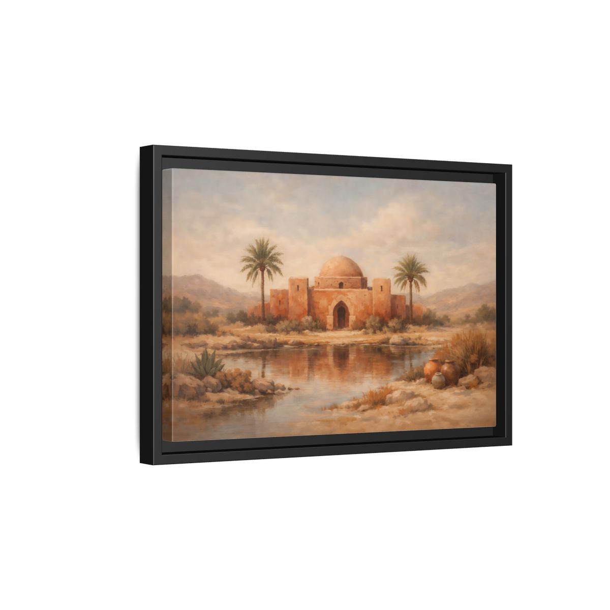 Side Mockup 6. Nature Desert Oasis Desert Oasis Landscape shown as stretched canvas wall art