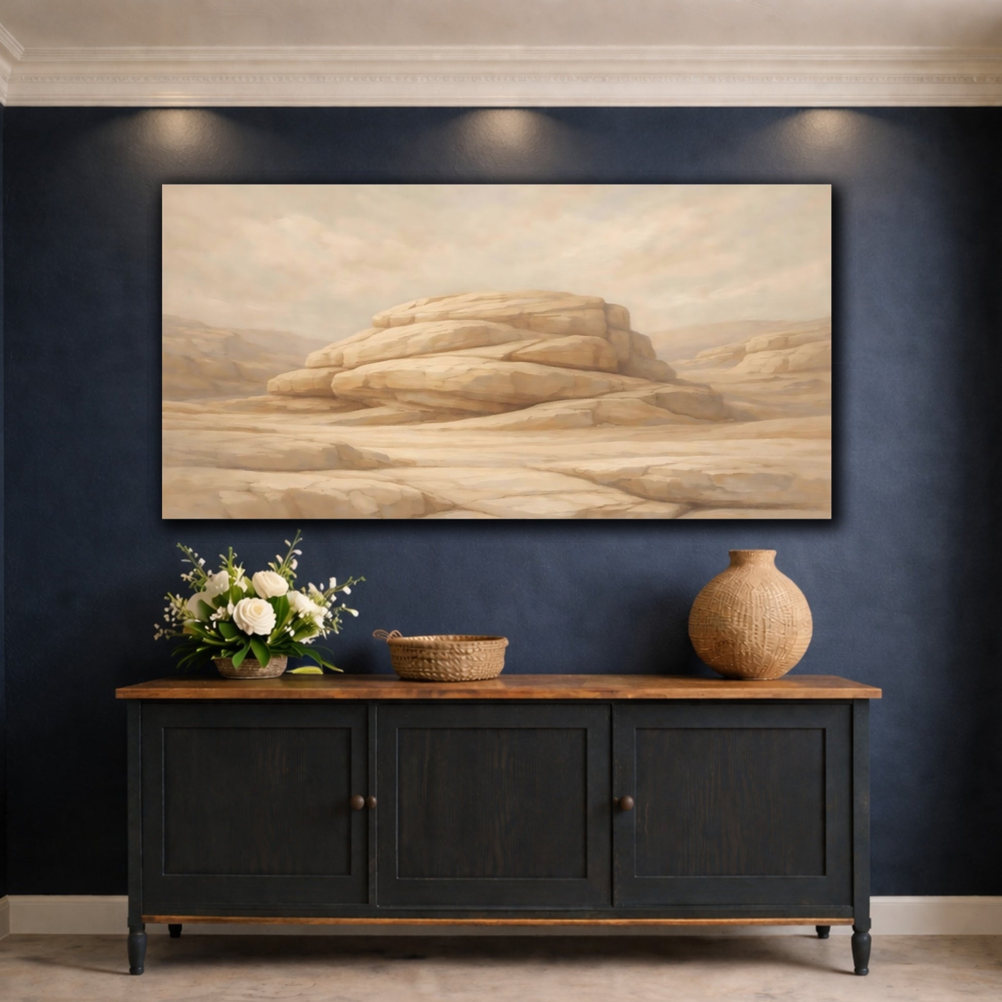 Mockup 4. Nature Desert Rocks Desert Landscape shown as stretched canvas wall art