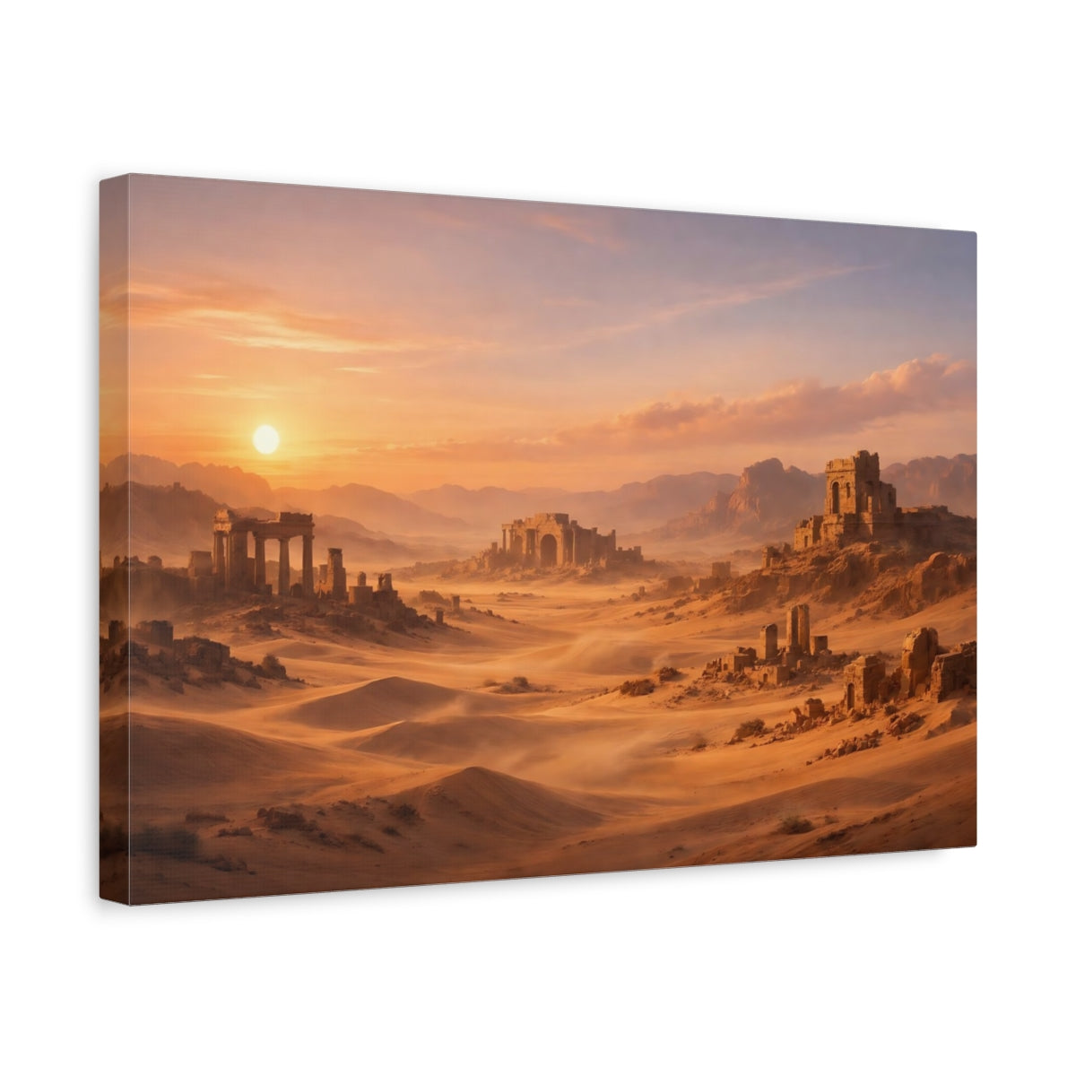 Side Mockup 4. Nature Desert Ruins Orange And Brown shown as stretched canvas wall art