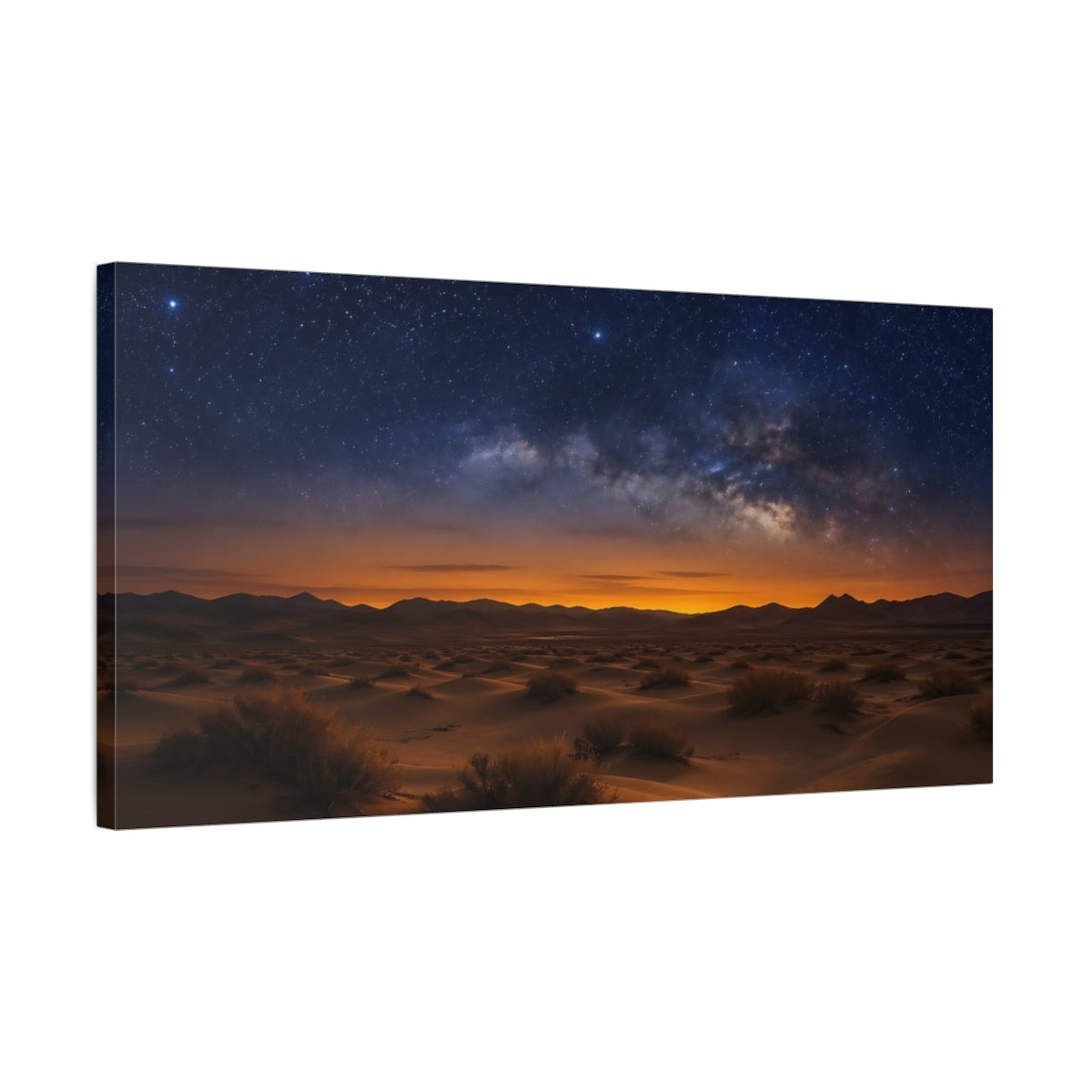 Side Mockup 1. Nature Desert Sky Orange And Blue Night shown as stretched canvas wall art