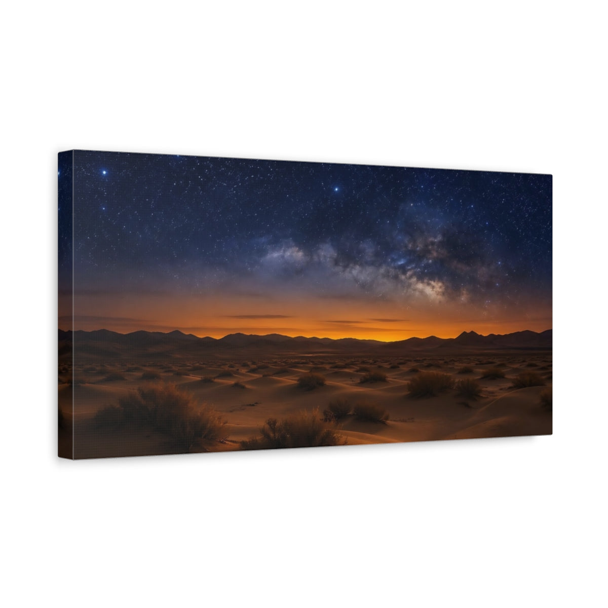 Side Mockup 3. Nature Desert Sky Orange And Blue Night shown as stretched canvas wall art