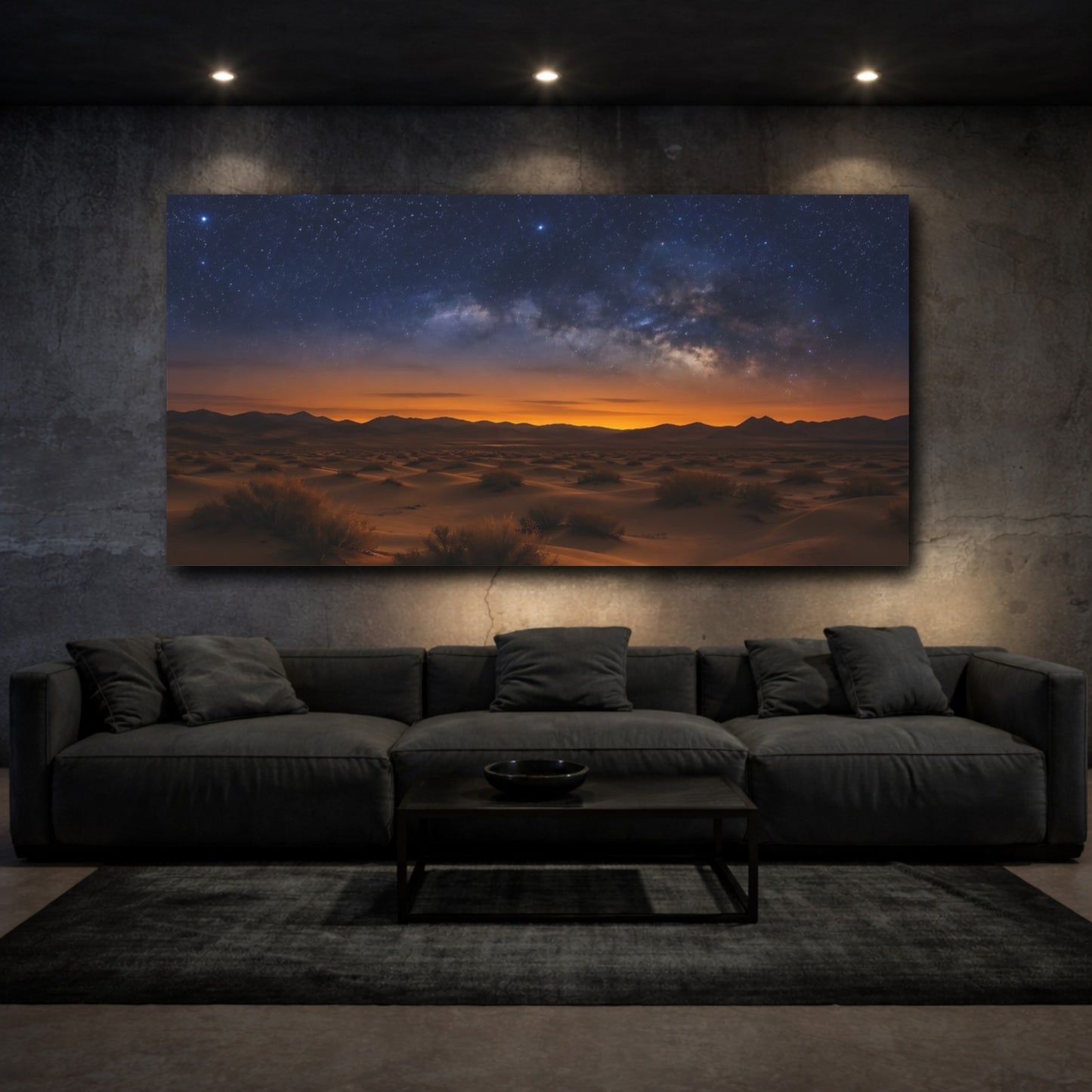 Mockup 2. Nature Desert Sky Orange And Blue Night shown as stretched canvas wall art