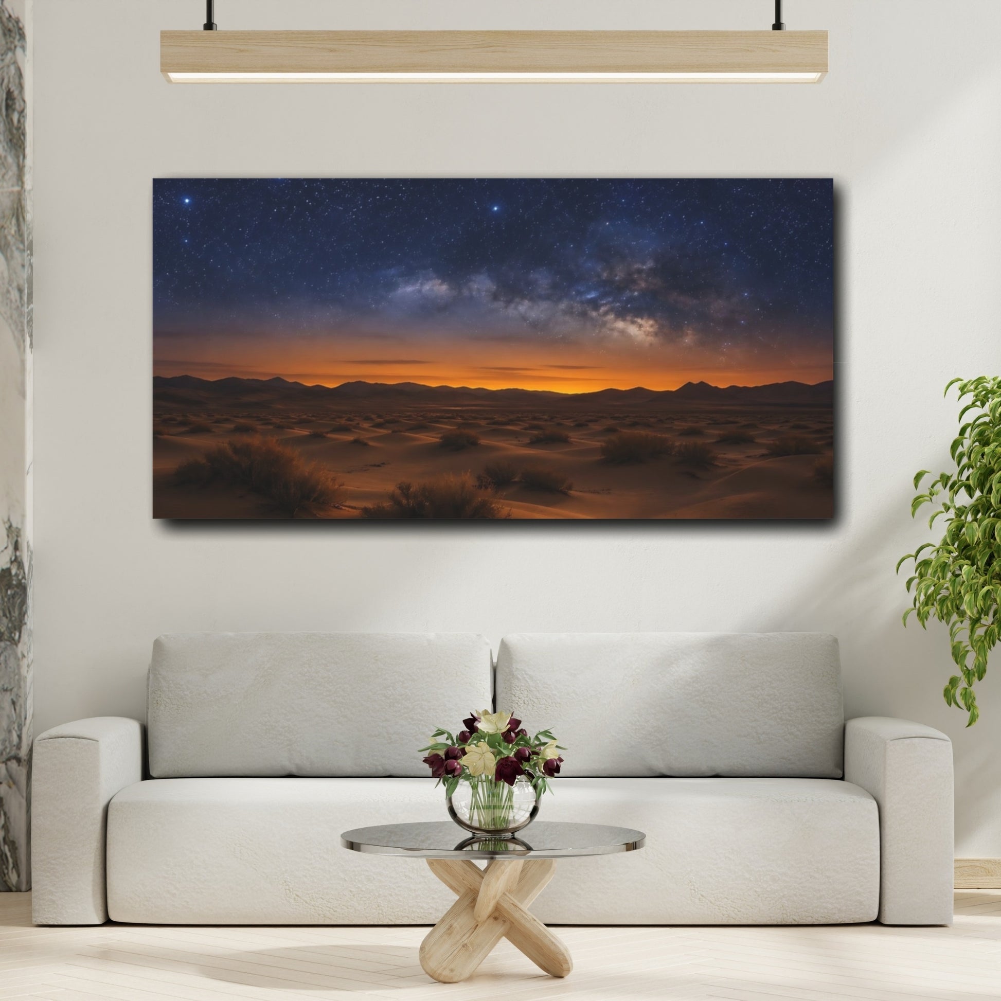 Mockup 3. Nature Desert Sky Orange And Blue Night shown as stretched canvas wall art