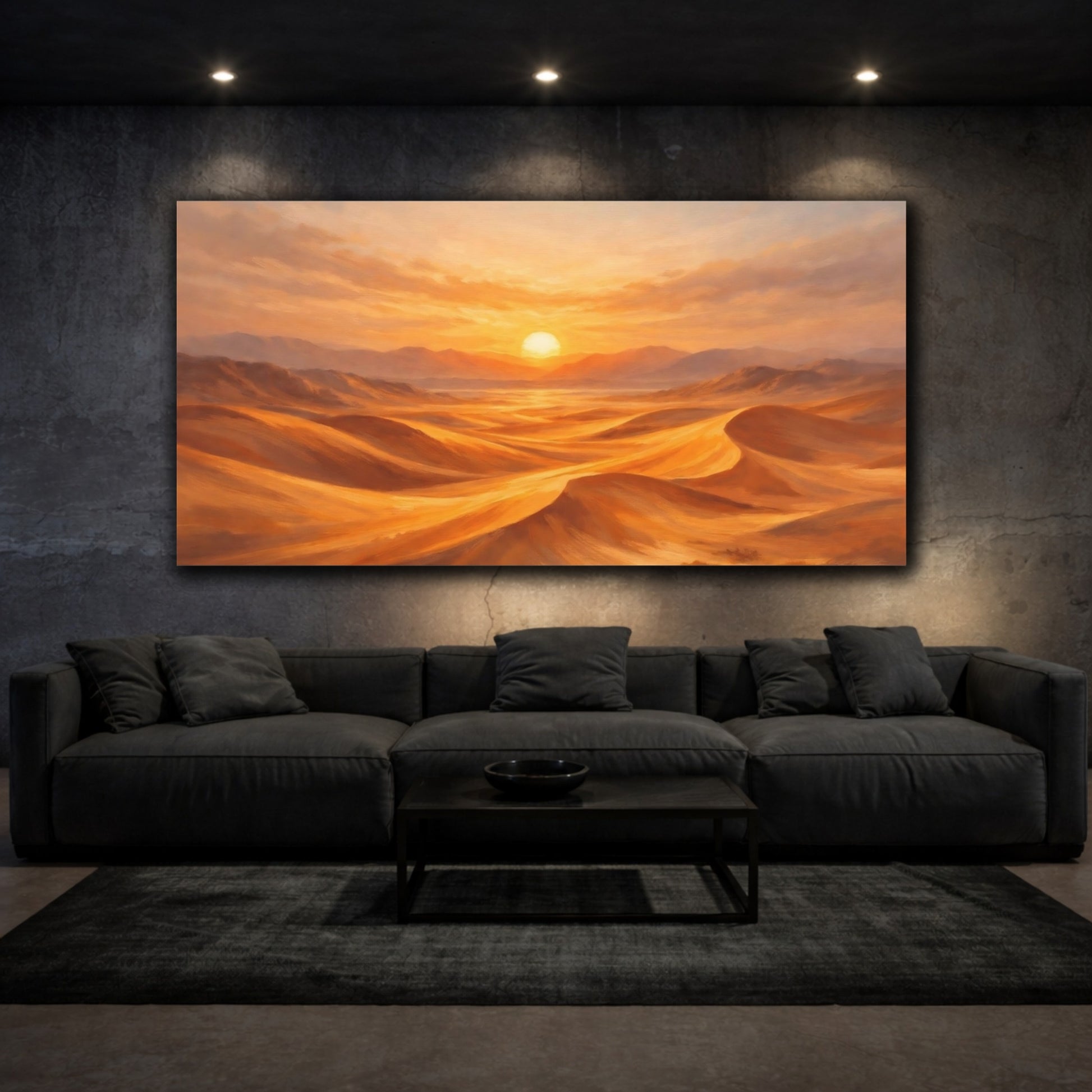Mockup 2. Nature Desert Sunset Orange Desert shown as stretched canvas wall art