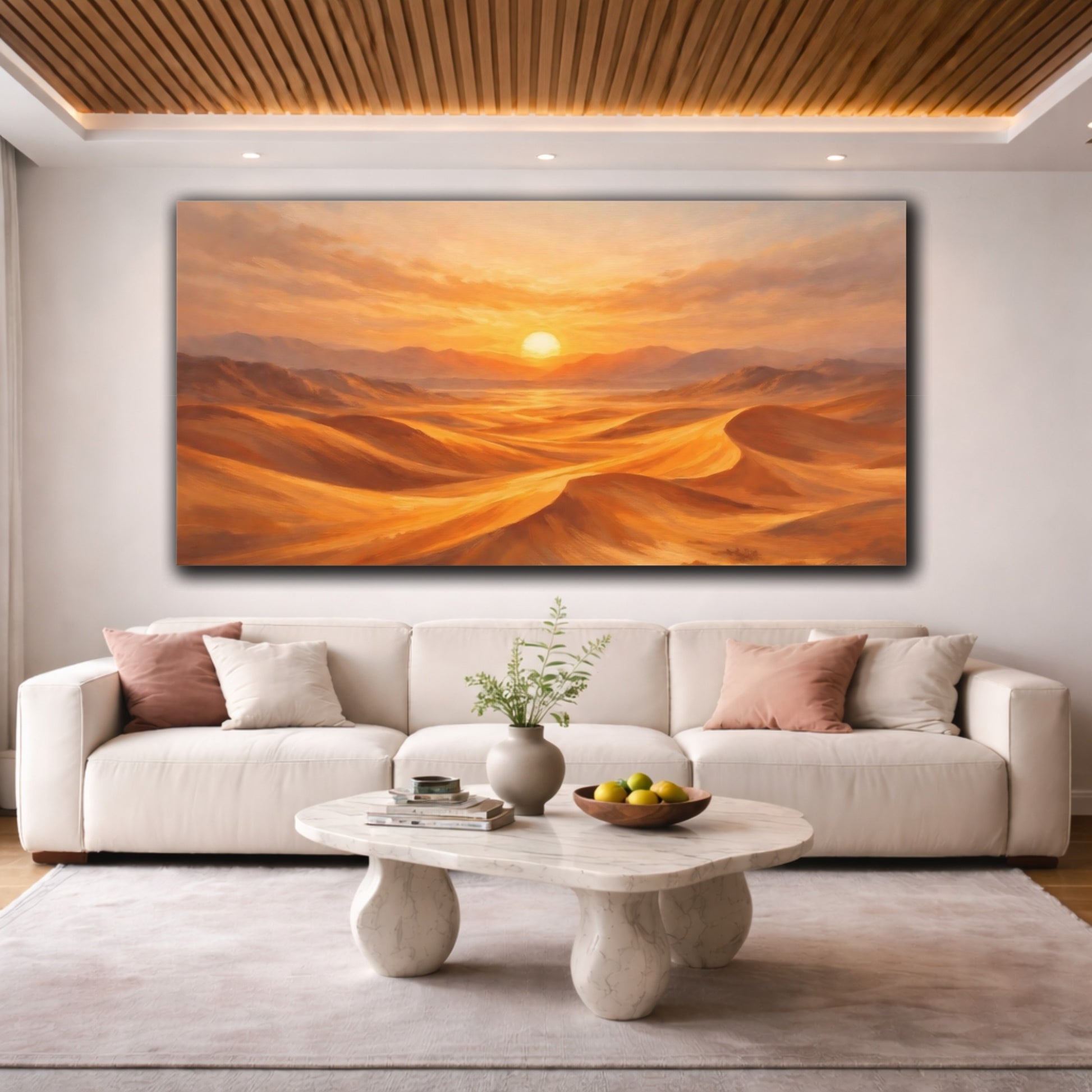 Mockup 3. Nature Desert Sunset Orange Desert shown as stretched canvas wall art