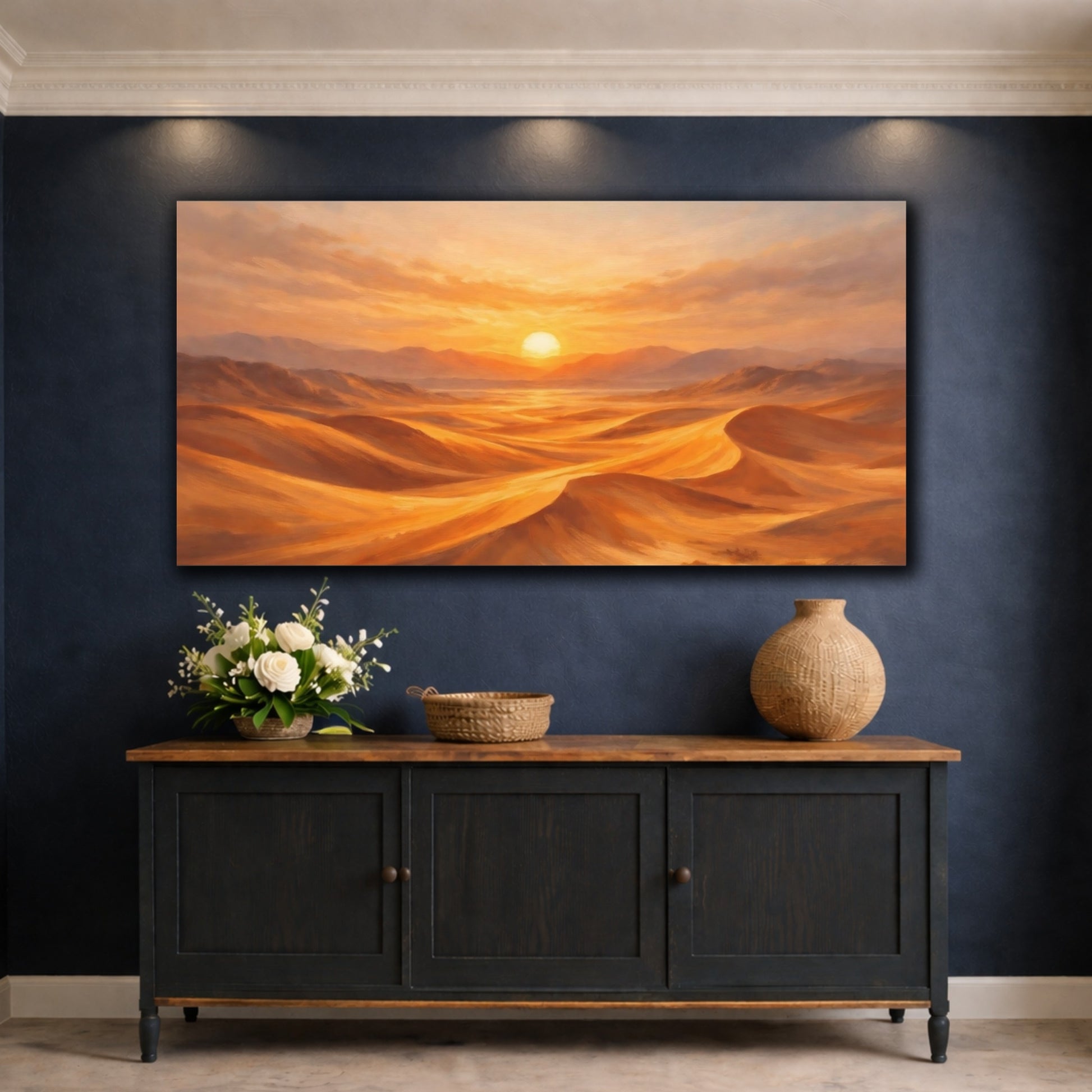 Mockup 4. Nature Desert Sunset Orange Desert shown as stretched canvas wall art