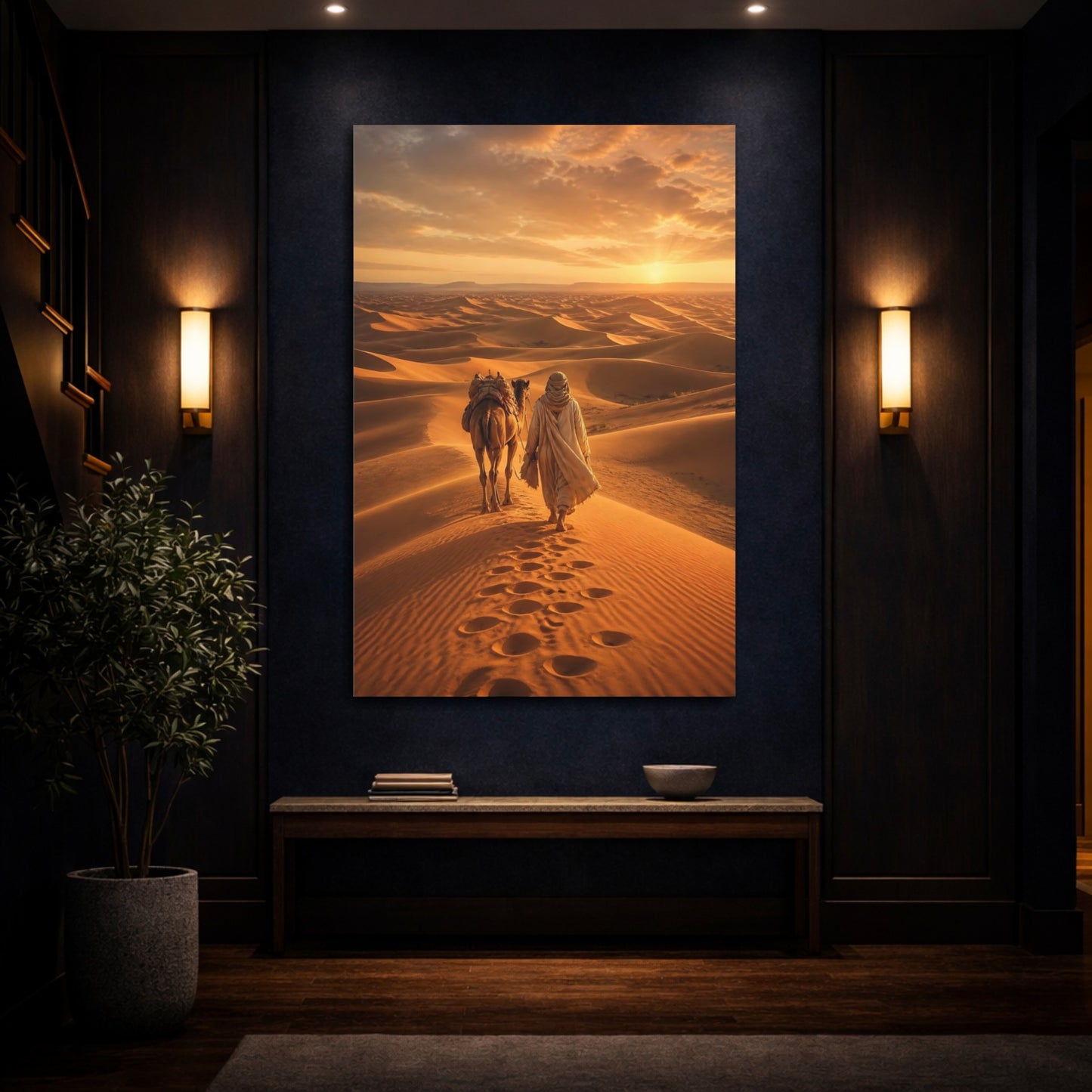 Mockup 4. Nature Desert Traveler Desert Sunset shown as stretched canvas wall art