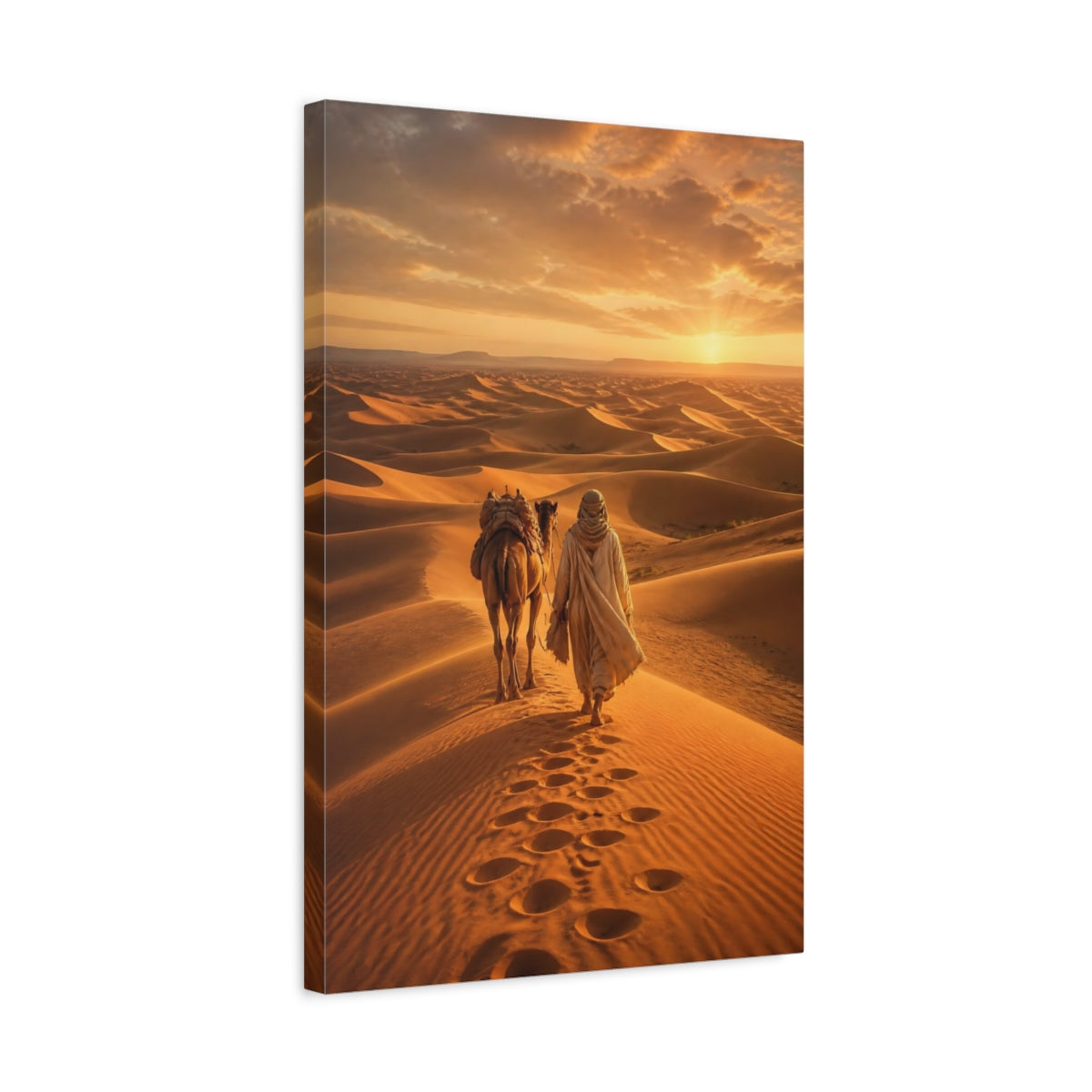 Side Mockup 3. Nature Desert Traveler Desert Sunset shown as stretched canvas wall art