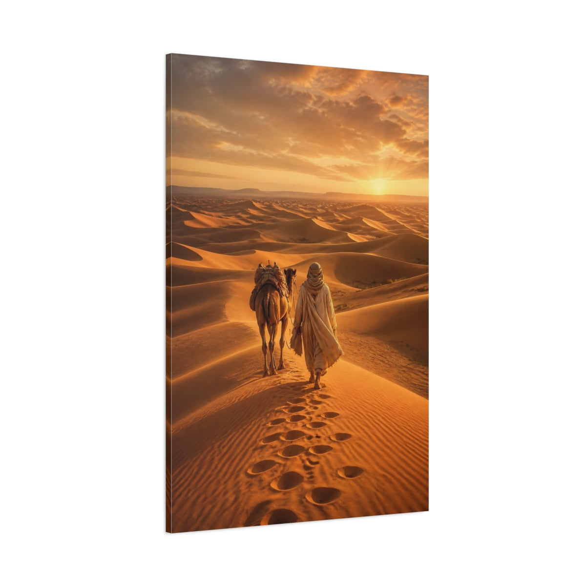 Side Mockup 1. Nature Desert Traveler Desert Sunset shown as stretched canvas wall art