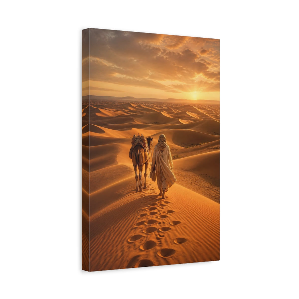 Side Mockup 4. Nature Desert Traveler Desert Sunset shown as stretched canvas wall art