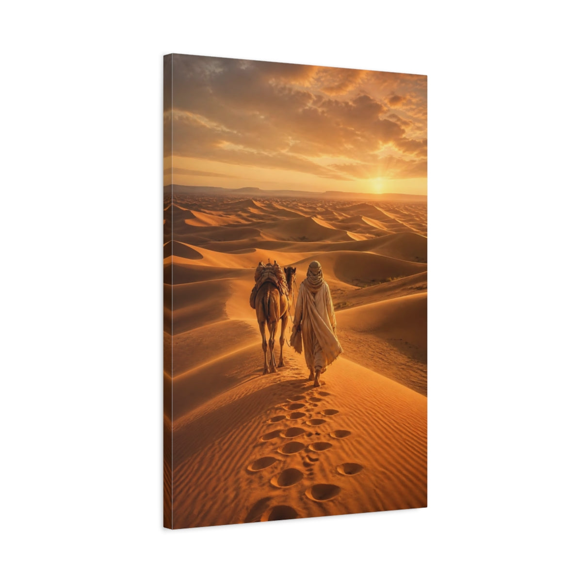 Side Mockup 2. Nature Desert Traveler Desert Sunset shown as stretched canvas wall art