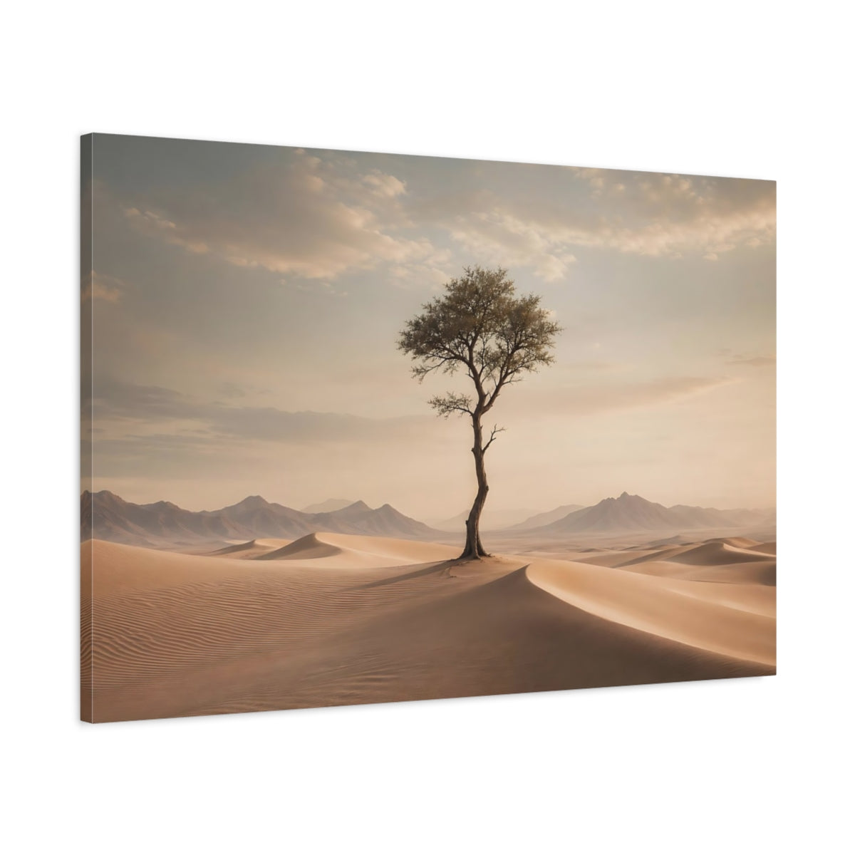 Main Mockup. Nature Desert Tree Brown And Beige shown as stretched canvas wall art