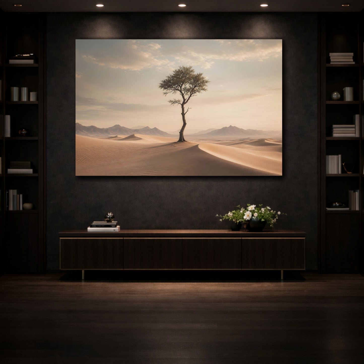 Mockup 3. Nature Desert Tree Brown And Beige shown as stretched canvas wall art