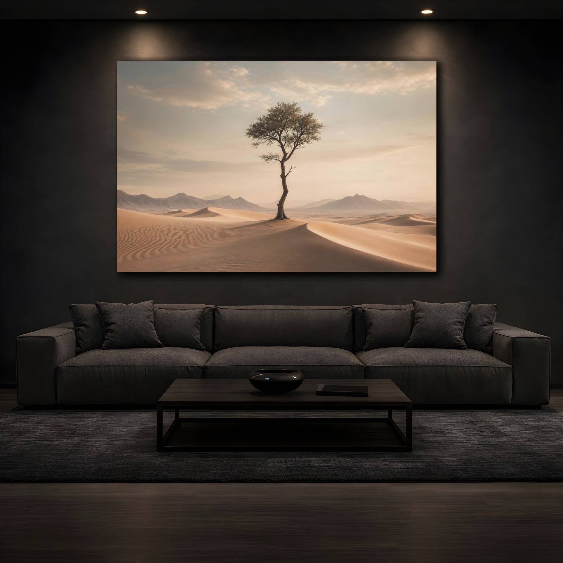Mockup 4. Nature Desert Tree Brown And Beige shown as stretched canvas wall art