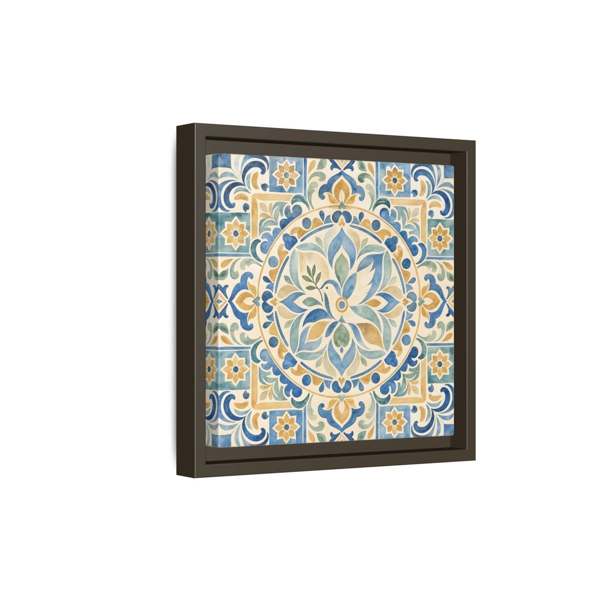 Nature Dove Blue And Gold Framed Canvas Print Wall Art – Mediterranean Living Room, Above Sofa - YesArtYes
