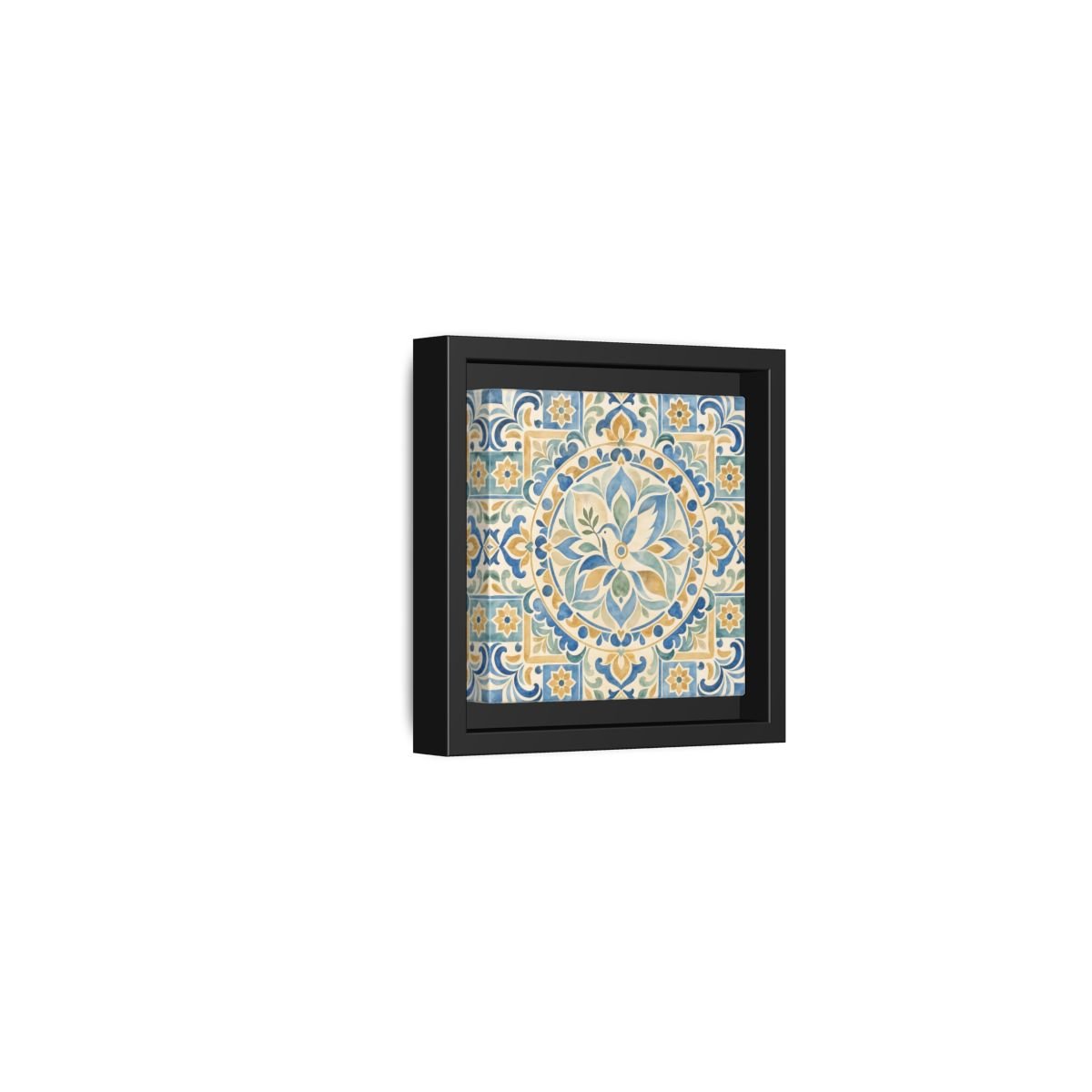 Nature Dove Blue And Gold Framed Canvas Print Wall Art – Mediterranean Living Room, Above Sofa - YesArtYes