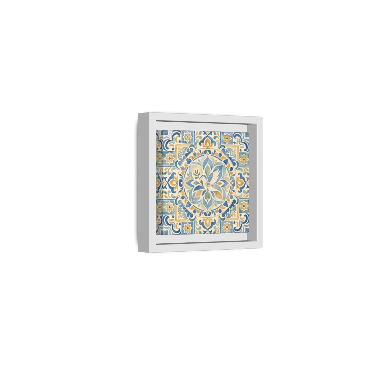 Nature Dove Blue And Gold Framed Canvas Print Wall Art – Mediterranean Living Room, Above Sofa - YesArtYes