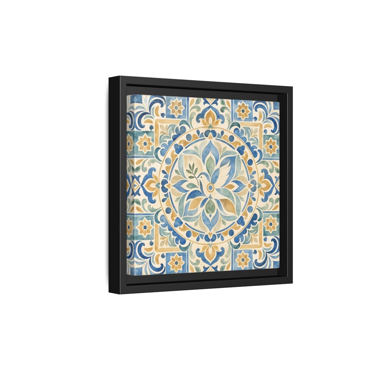 Nature Dove Blue And Gold Framed Canvas Print Wall Art – Mediterranean Living Room, Above Sofa - YesArtYes