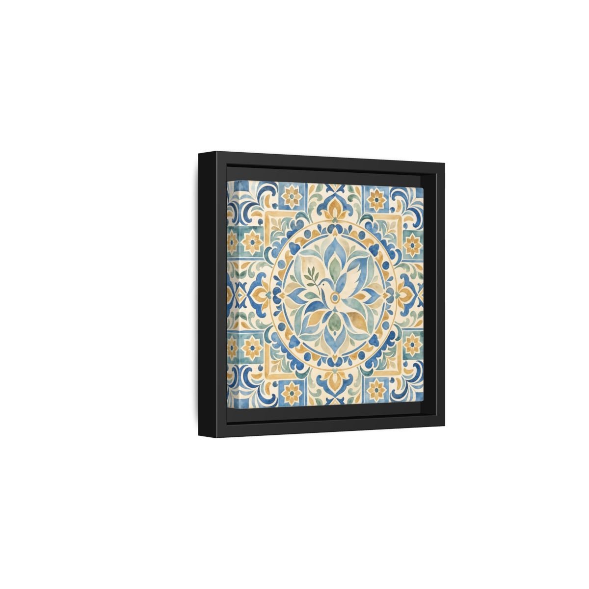 Nature Dove Blue And Gold Framed Canvas Print Wall Art – Mediterranean Living Room, Above Sofa - YesArtYes